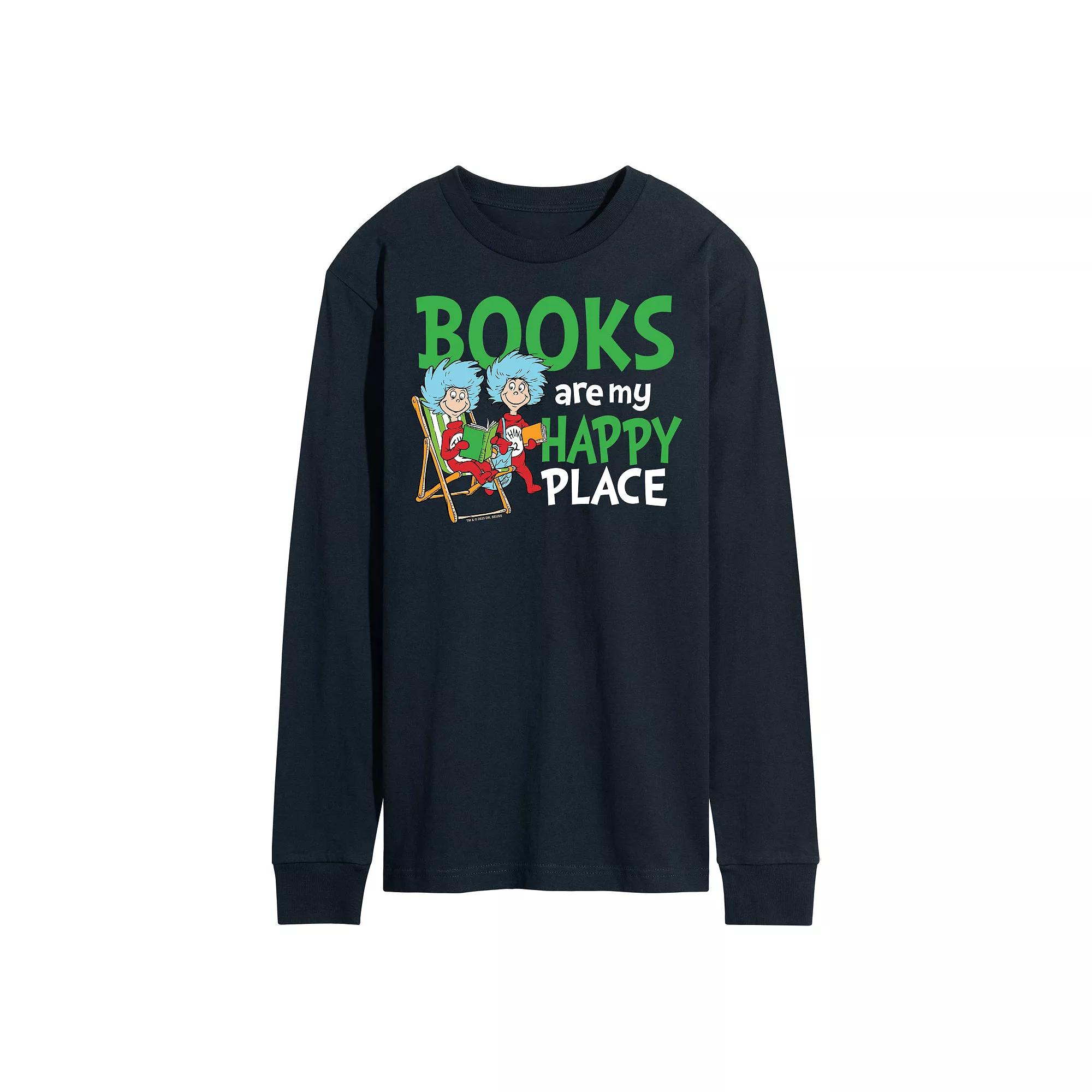 Men's Dr Seuss Books Are My Happy Place Long Sleeve Graphic Tee,  Product Image