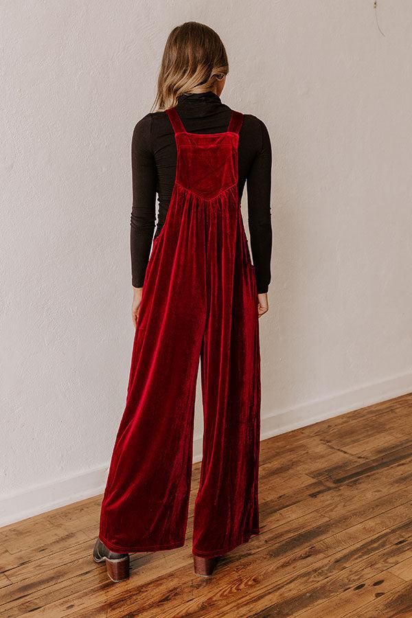 Holiday Cheer Velvet Jumpsuit in Wine Product Image