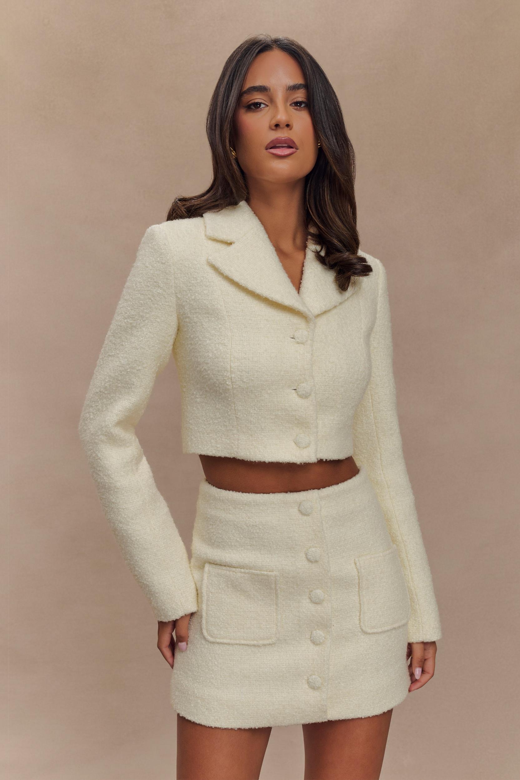 Mirelle Textured Boucle Cropped Long Sleeve Top - Ivory Product Image