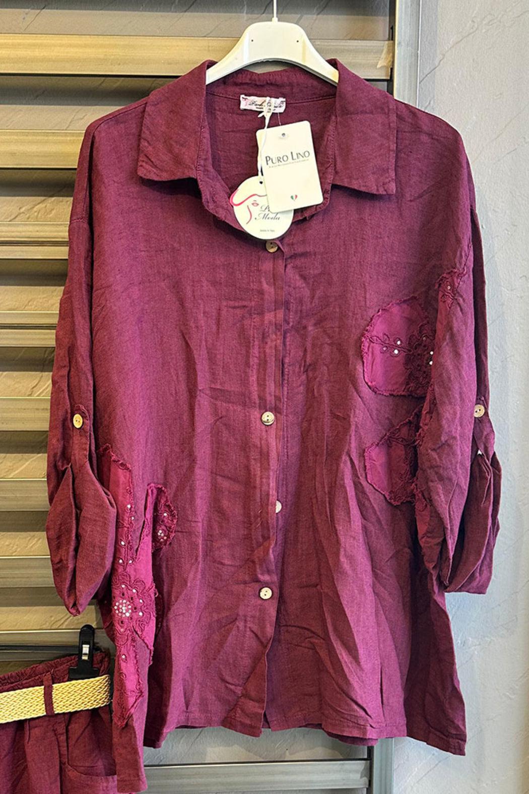 Sequin Flower Applique Linen Top Product Image