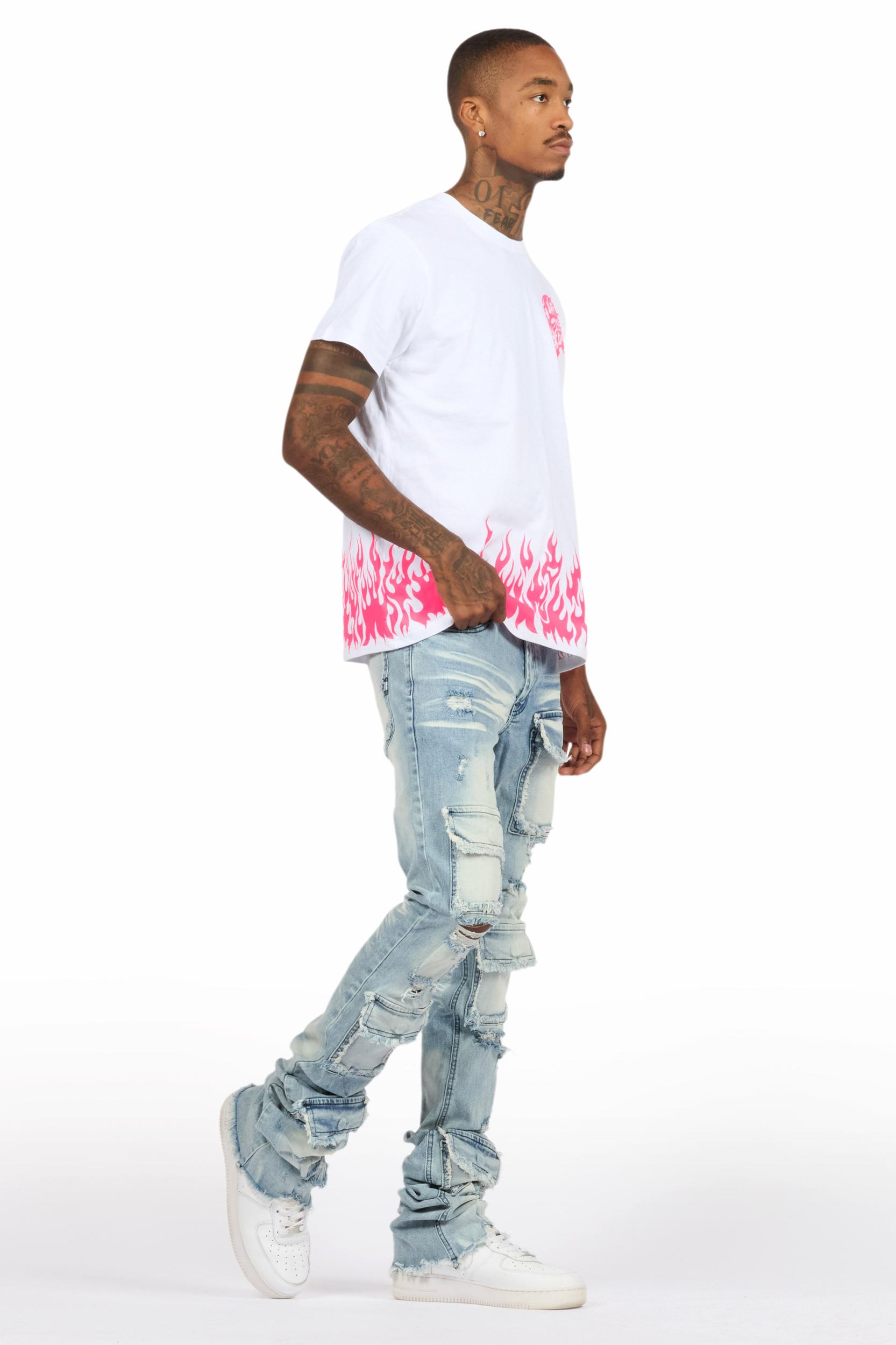 Bubble White/Pink T-Shirt/Super Stacked Flare Jean Bundle Male Product Image
