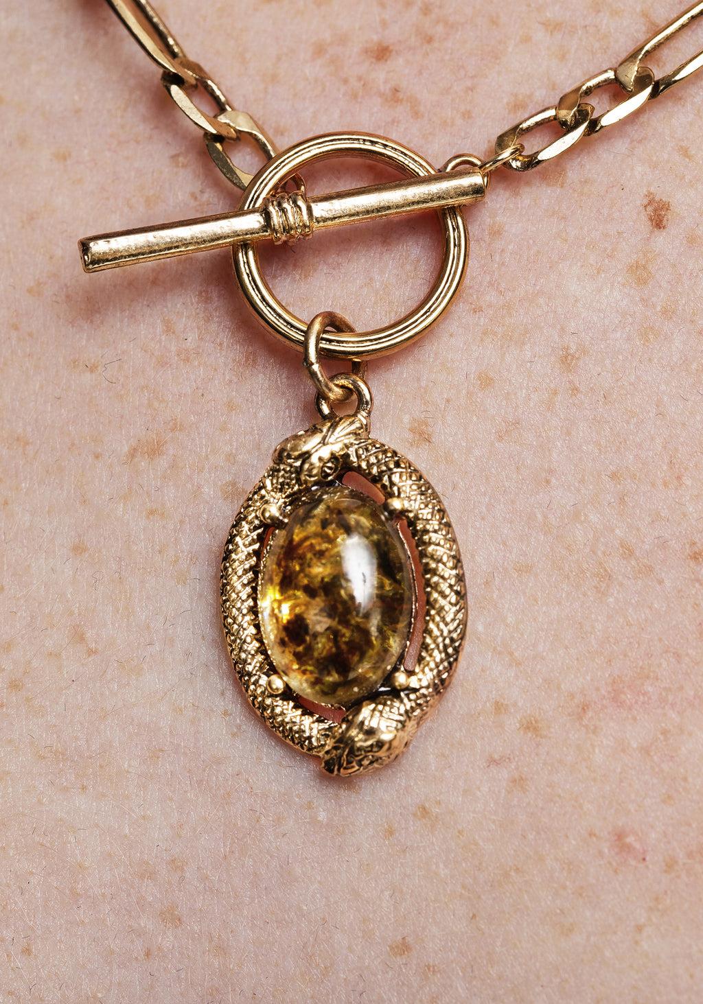 Ouroboros Green Moss Stone Multi Chain Necklace - Gold Product Image