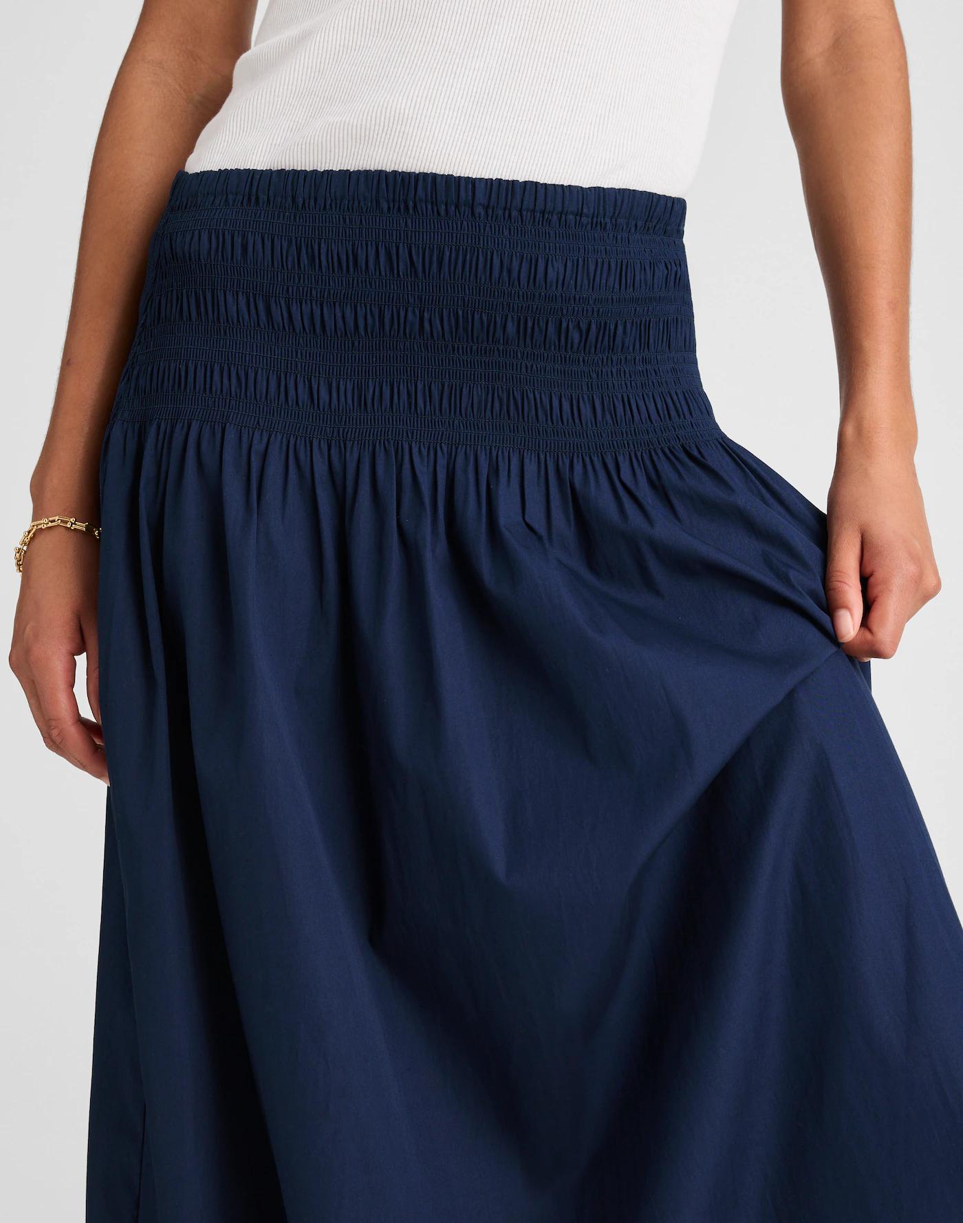 Smocked-Waist Poplin Midi Skirt Product Image