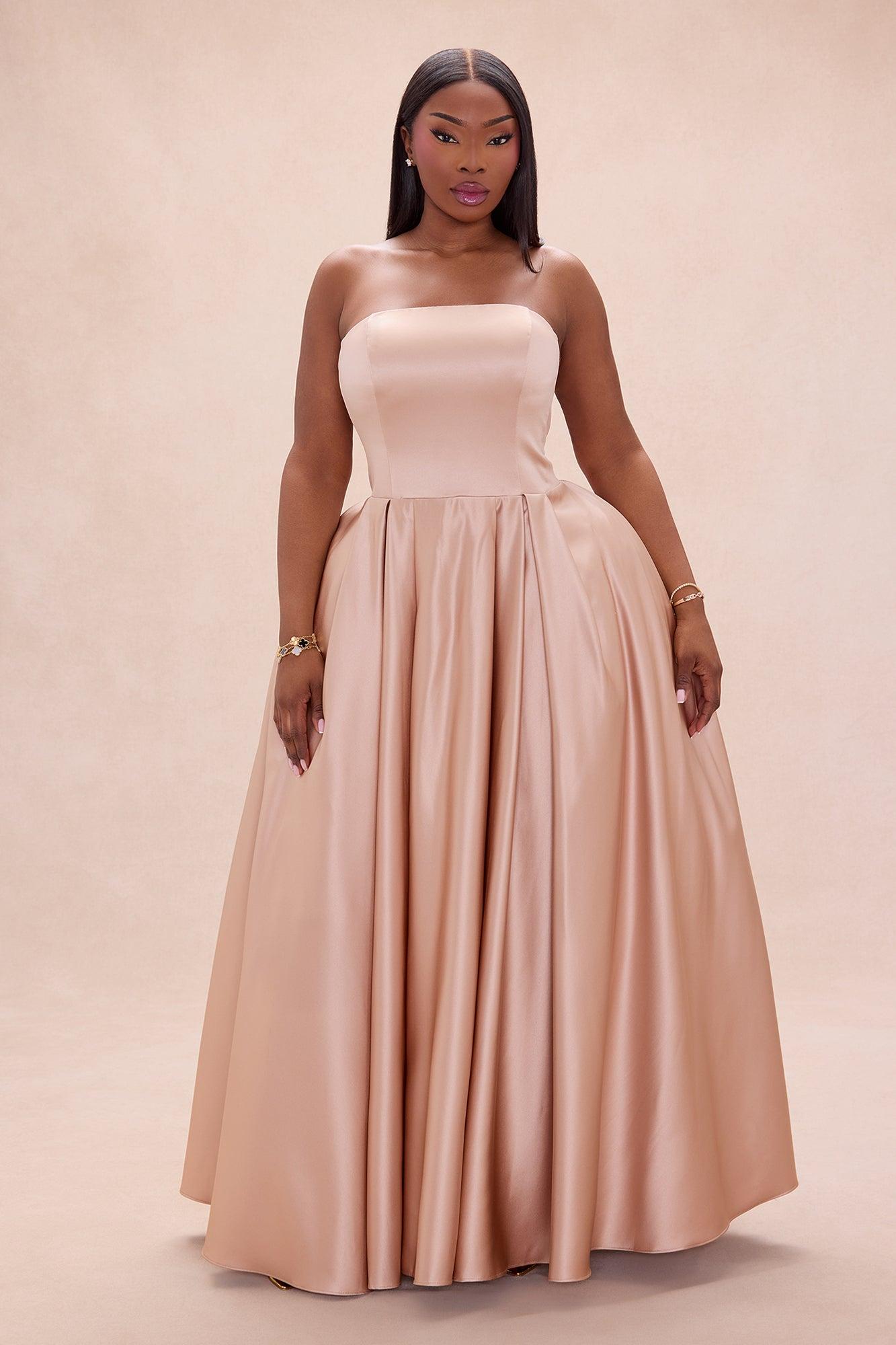 Invite Only Strapless Satin Gown - Mocha Female Product Image