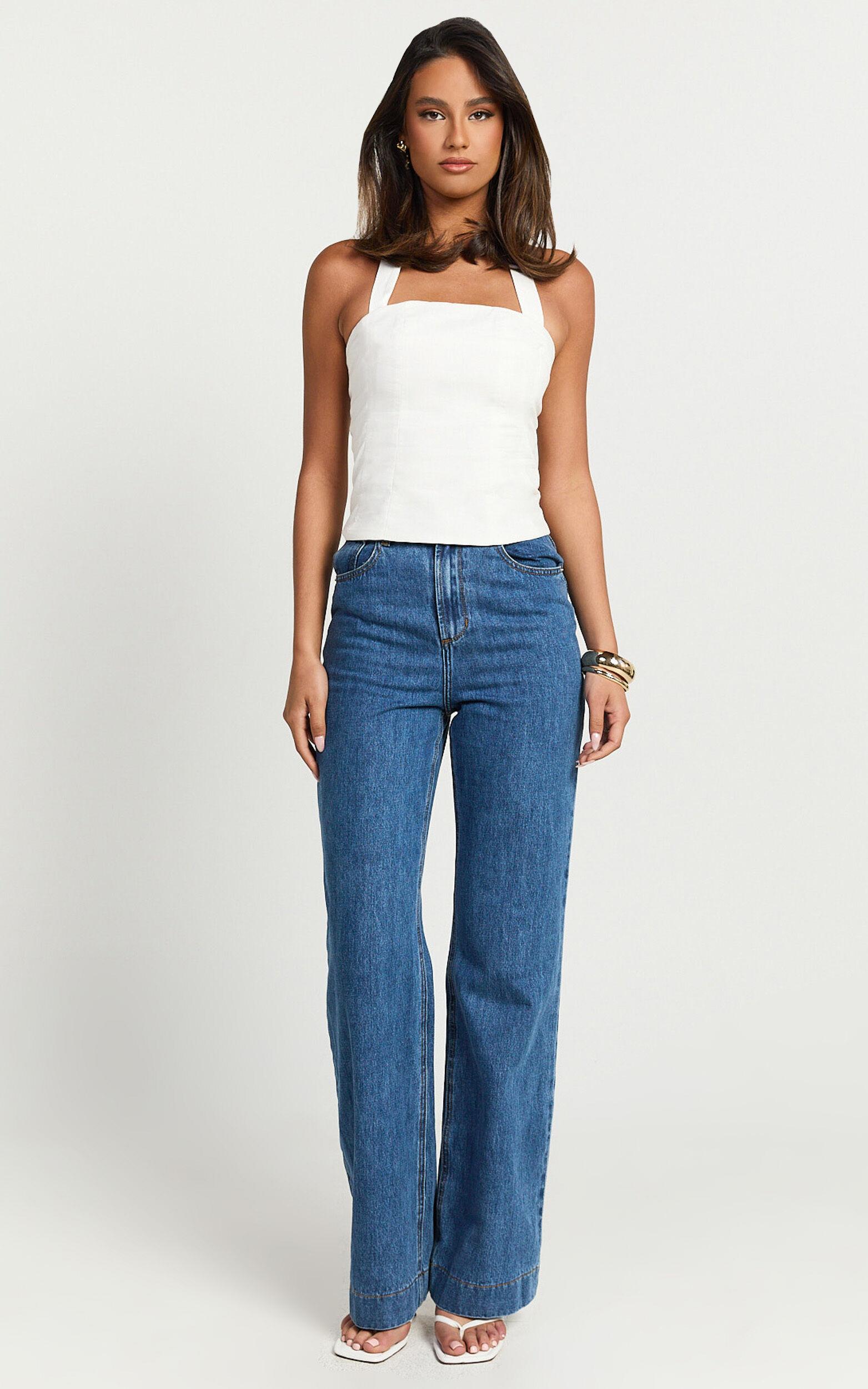 Mercy Top- Linen Square Neck Halter Top in White Product Image