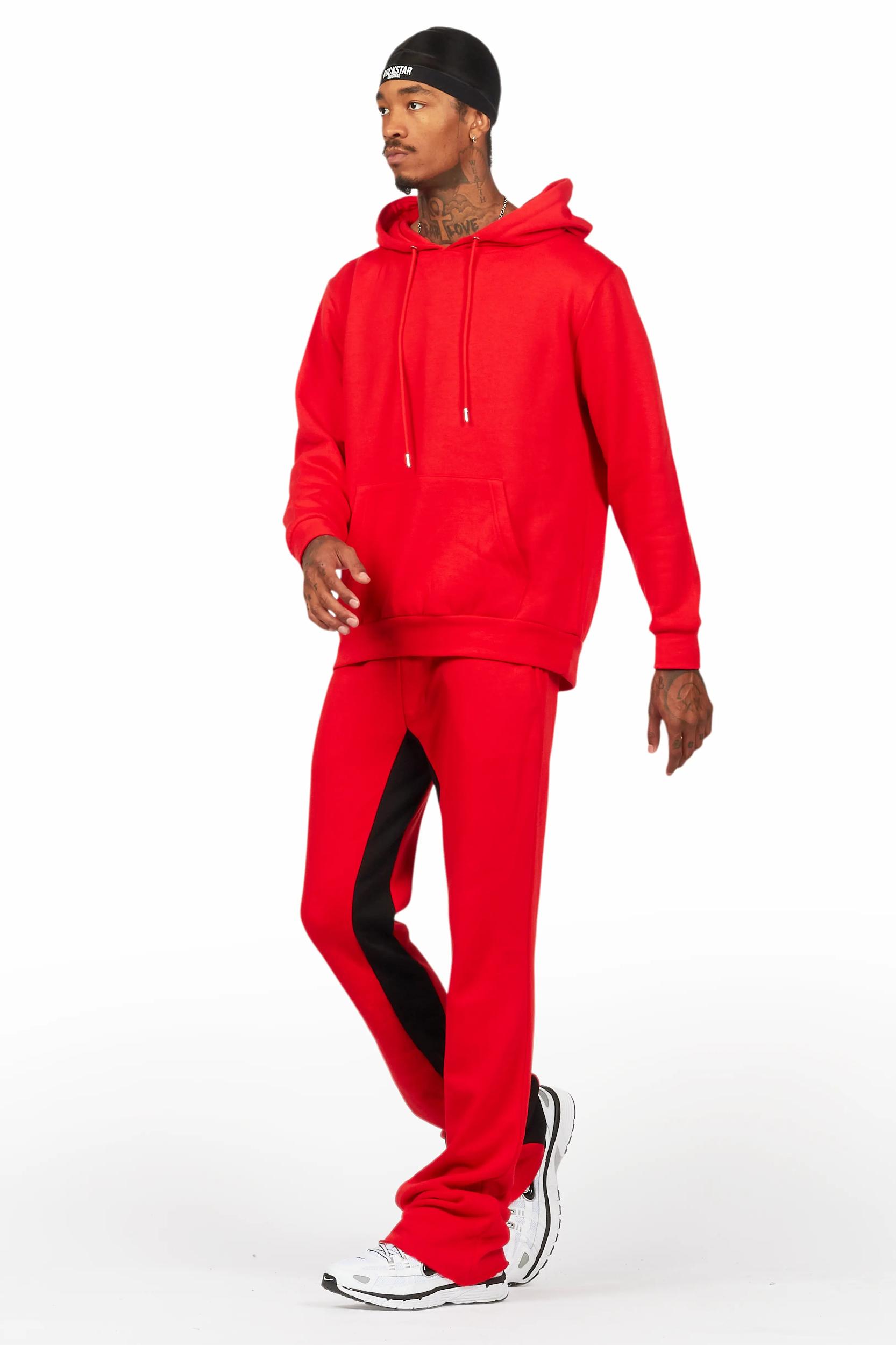 Basic Red Hoodie/Baggy Track Pant Set Male Product Image
