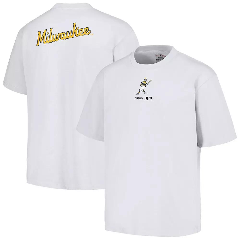 Men's PLEASURES  White Milwaukee Brewers Mascot T-Shirt, Size: Small Product Image