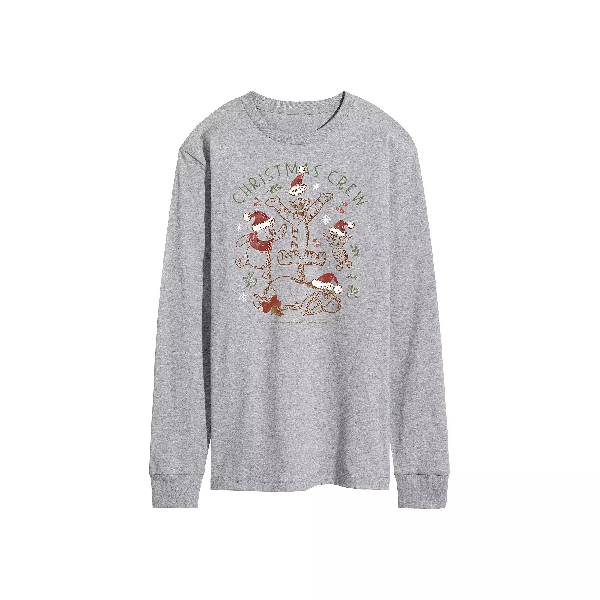 Disney's Winnie The Pooh Men's Christmas Crew Long Sleeve Graphic Tee,  Product Image