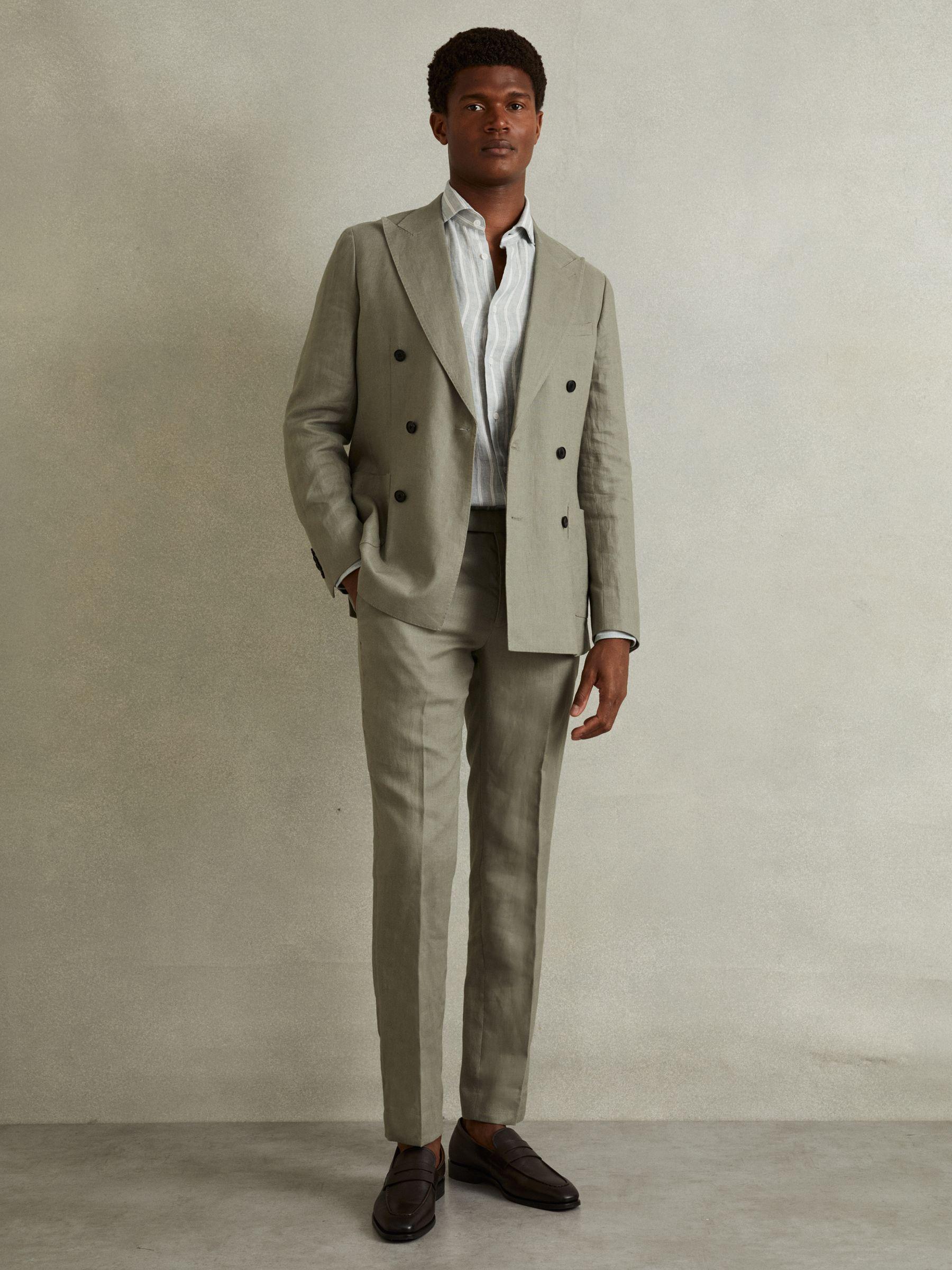 Linen Striped Long Sleeve Shirt in Green Product Image