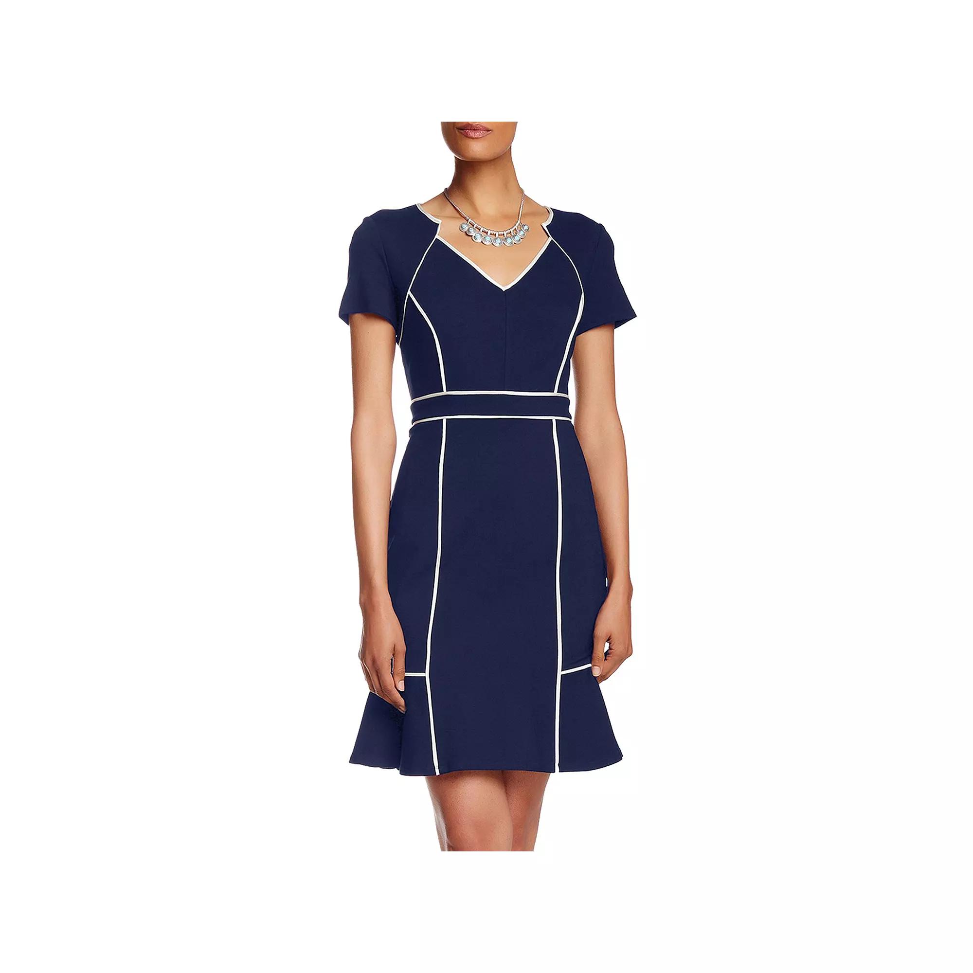 Women's Focus By Shani Piped Tulip Hem Mini Dress, Size: 10, Navy White Product Image