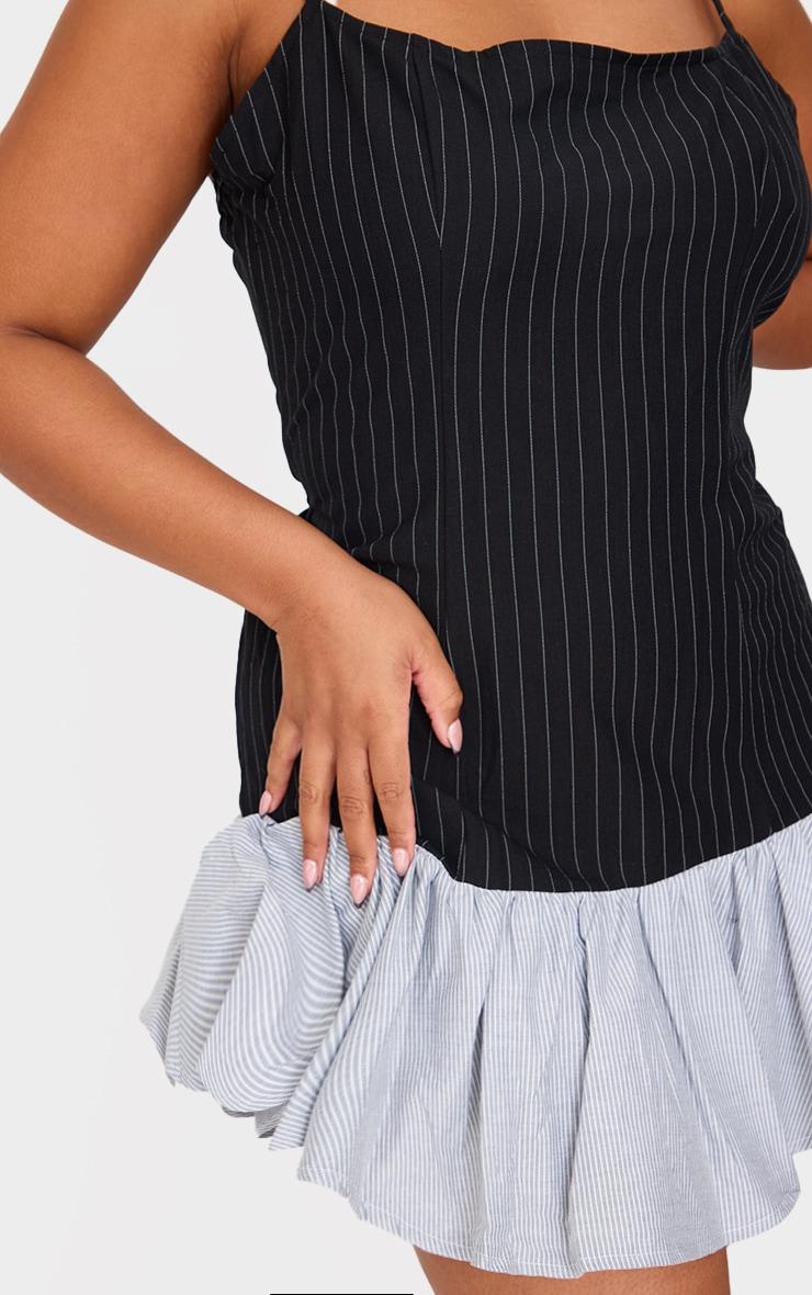Plus Black Contrast Pinstripe Frill Hem Shift Dress Product Image