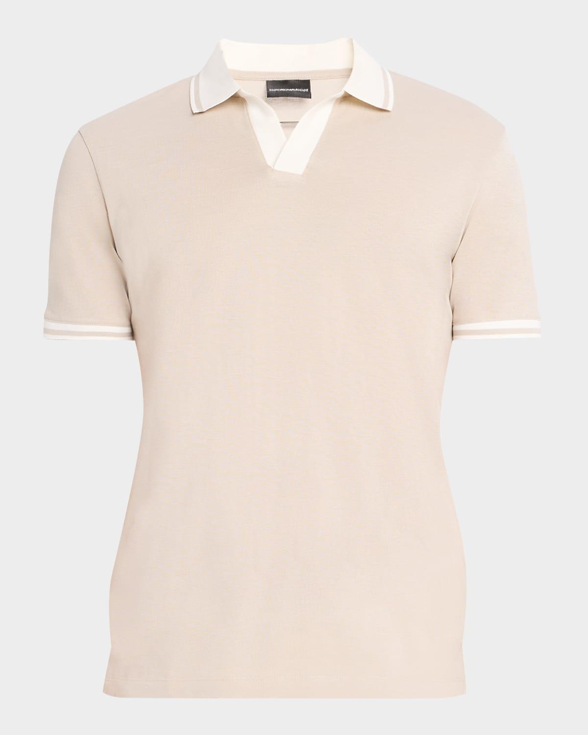 Men's Cotton Tipped Johnny Collar Polo Shirt Product Image