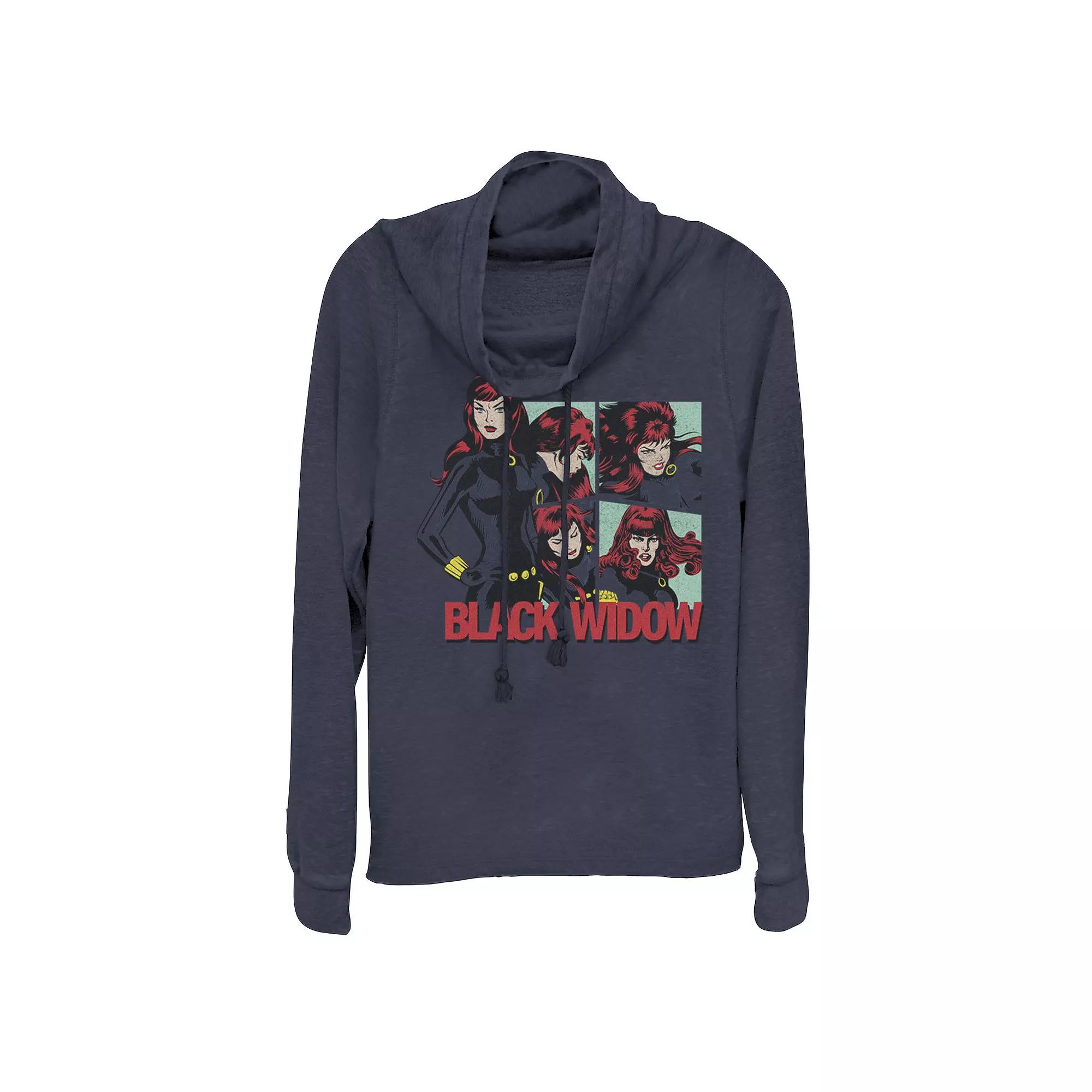 Juniors' Marvel Black Widow Lockup Cowlneck Graphic Lightweight Long Sleeve, Girl's,  Product Image