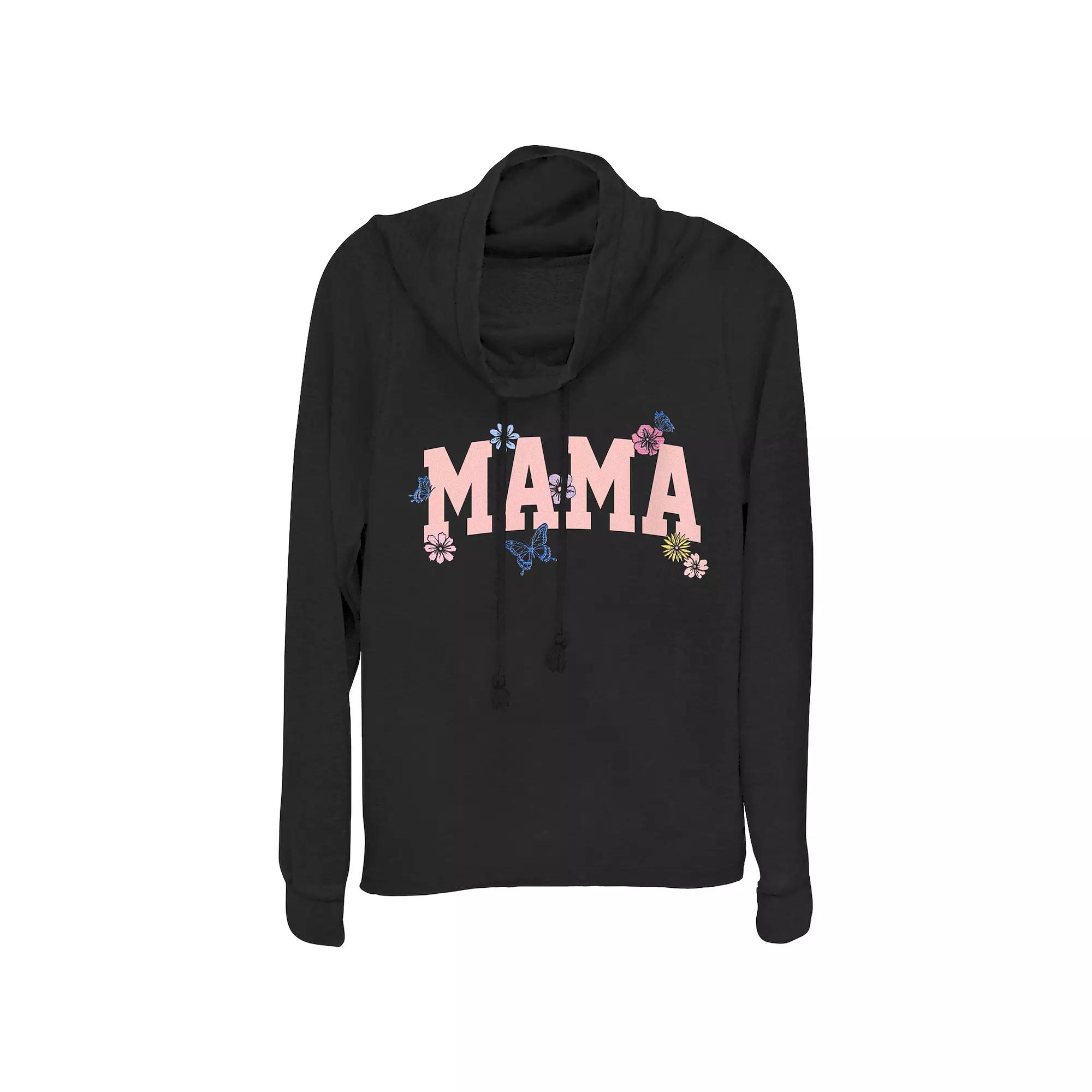 Women's Mama Flowers Cowlneck Graphic Lightweight Long Sleeve,  Product Image