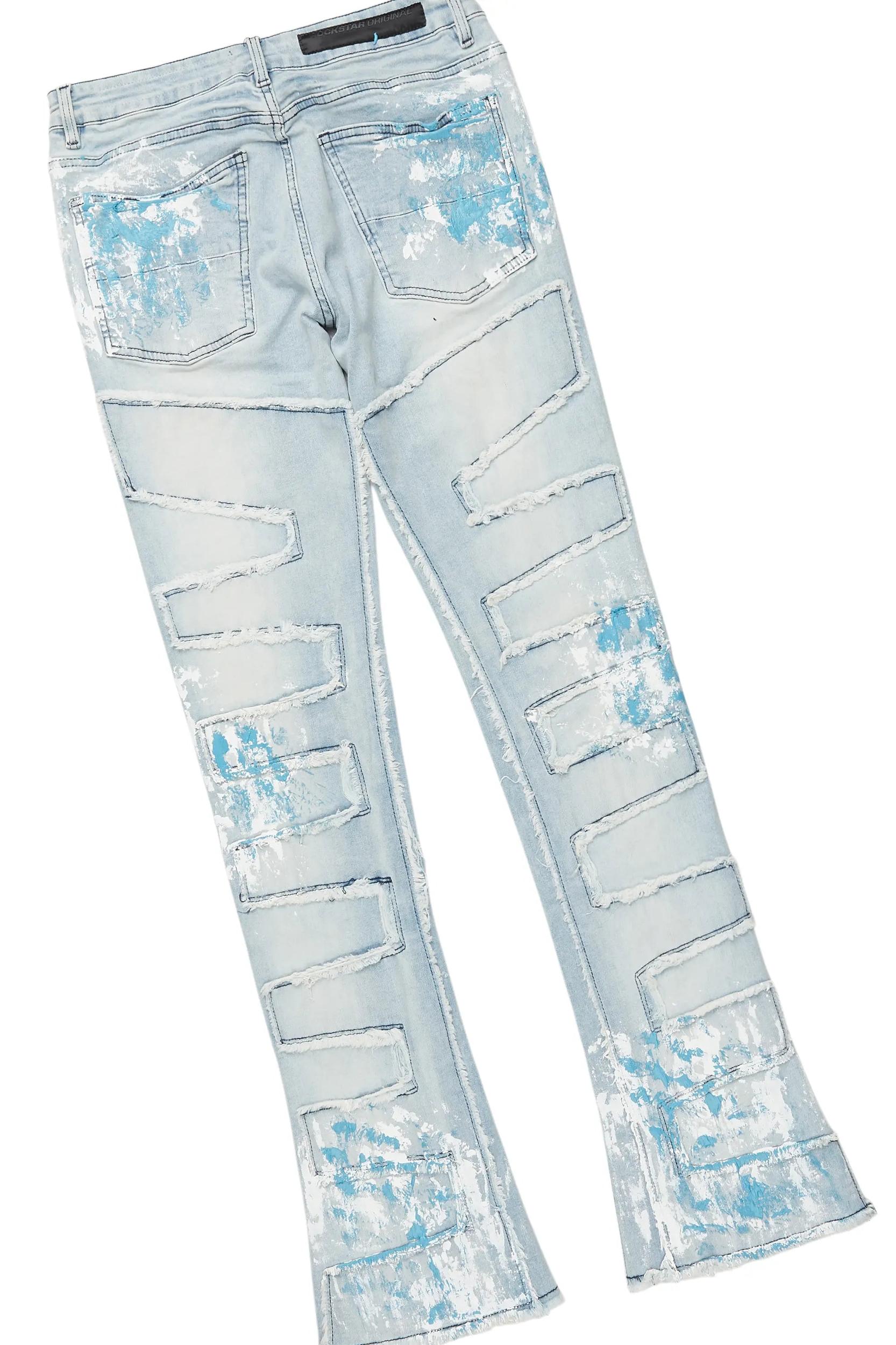 Saxon White/Blue T-Shirt/Stacked Flare Jean Set Male Product Image