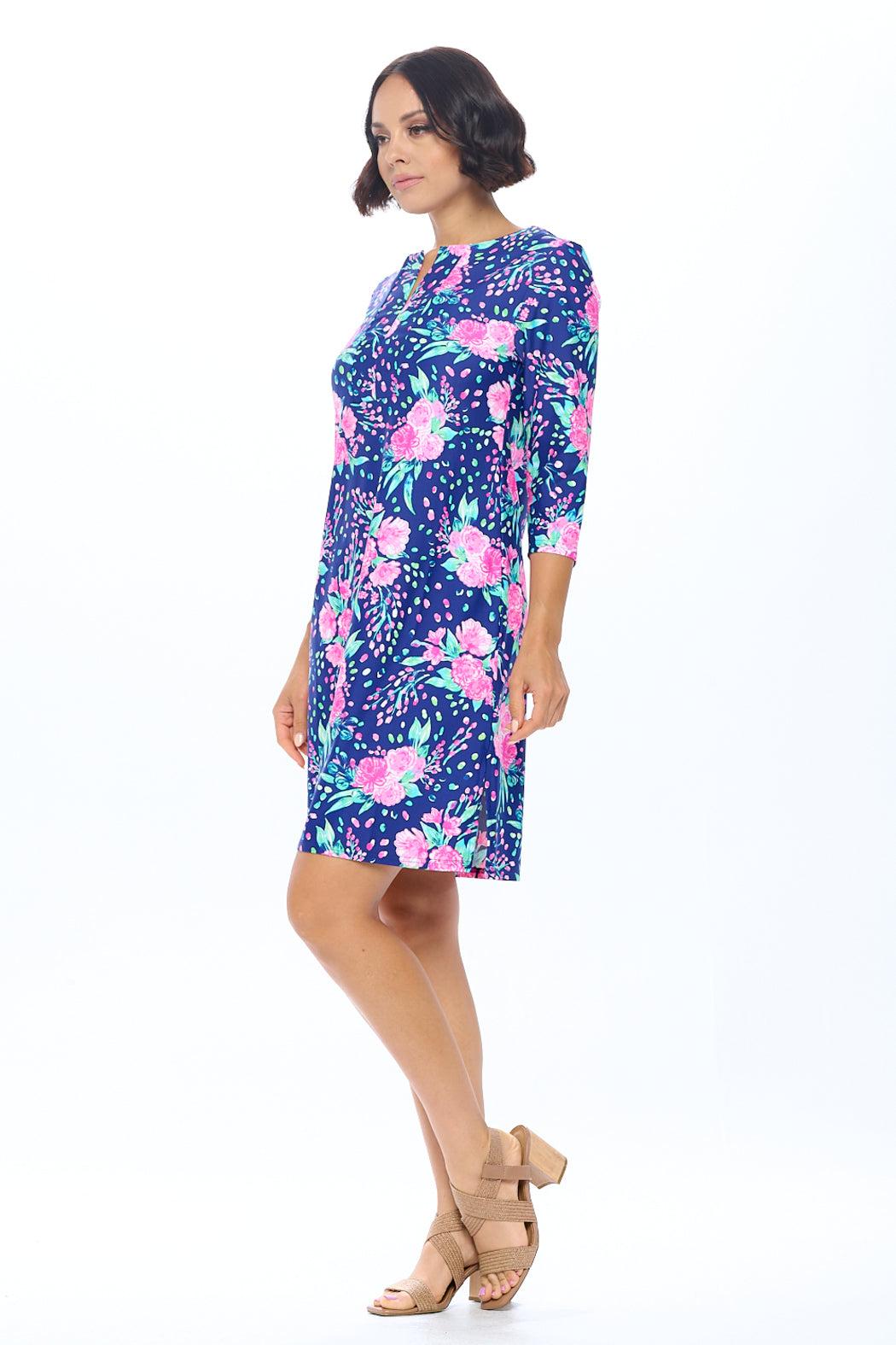 Navy Split Neck Dress Product Image