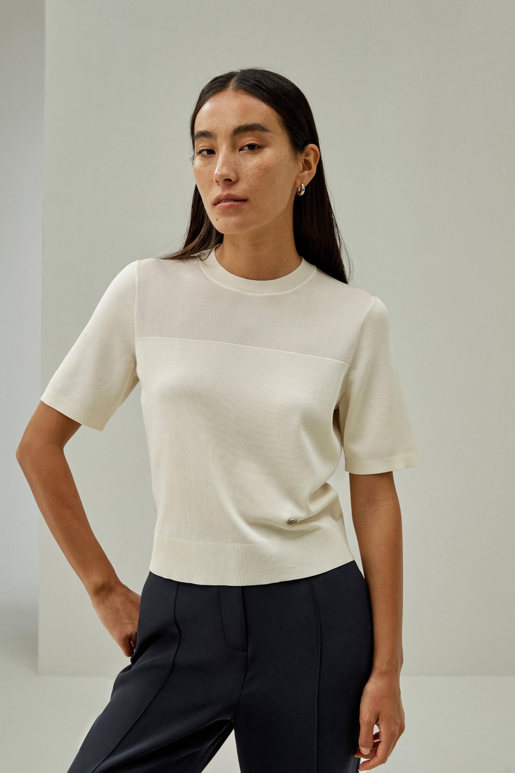 Sophisticated Dual-Knit Silk T-Shirt Product Image