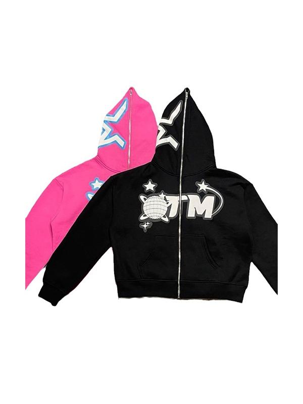 Contrast Color Letter Print Full Zip Oversized Hoodie Product Image