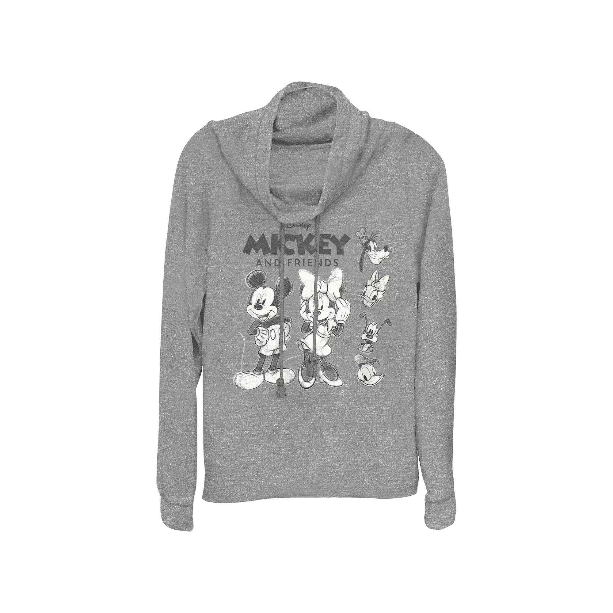 Disney's Mickey Mouse And Friends Sketches Women's Cowlneck Graphic Lightweight Long Sleeve,  Product Image