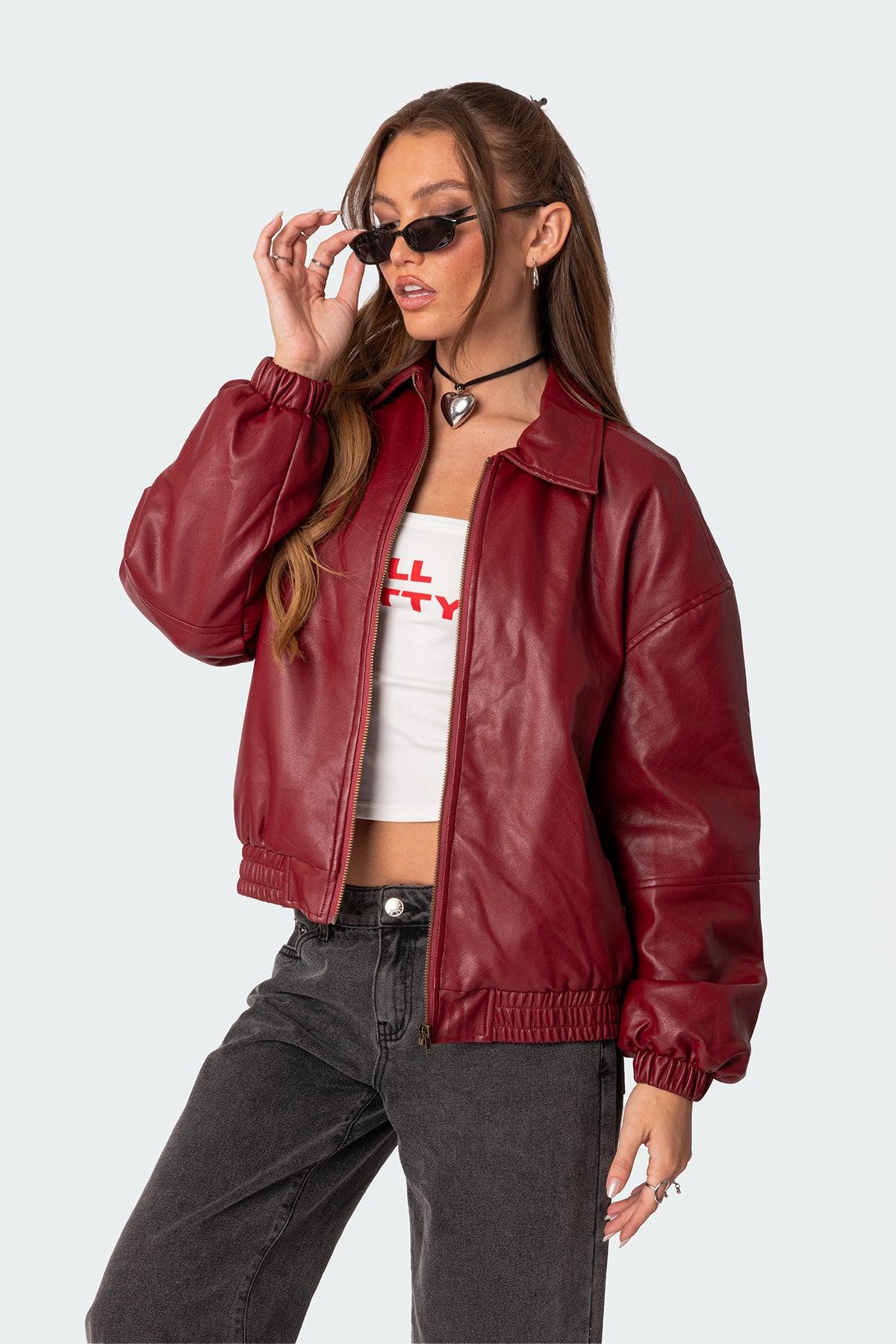 Halley Faux Leather Bomber Jacket Product Image