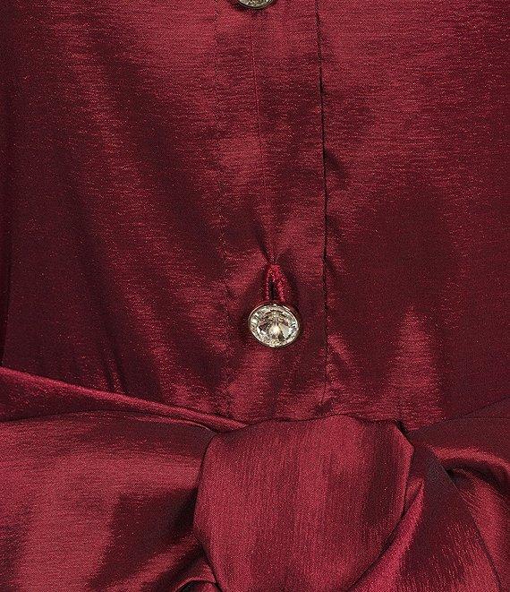 Marina Plus Size Stretch Taffeta Point Collar Sleeveless Button Front A-Line Midi Dress Product Image