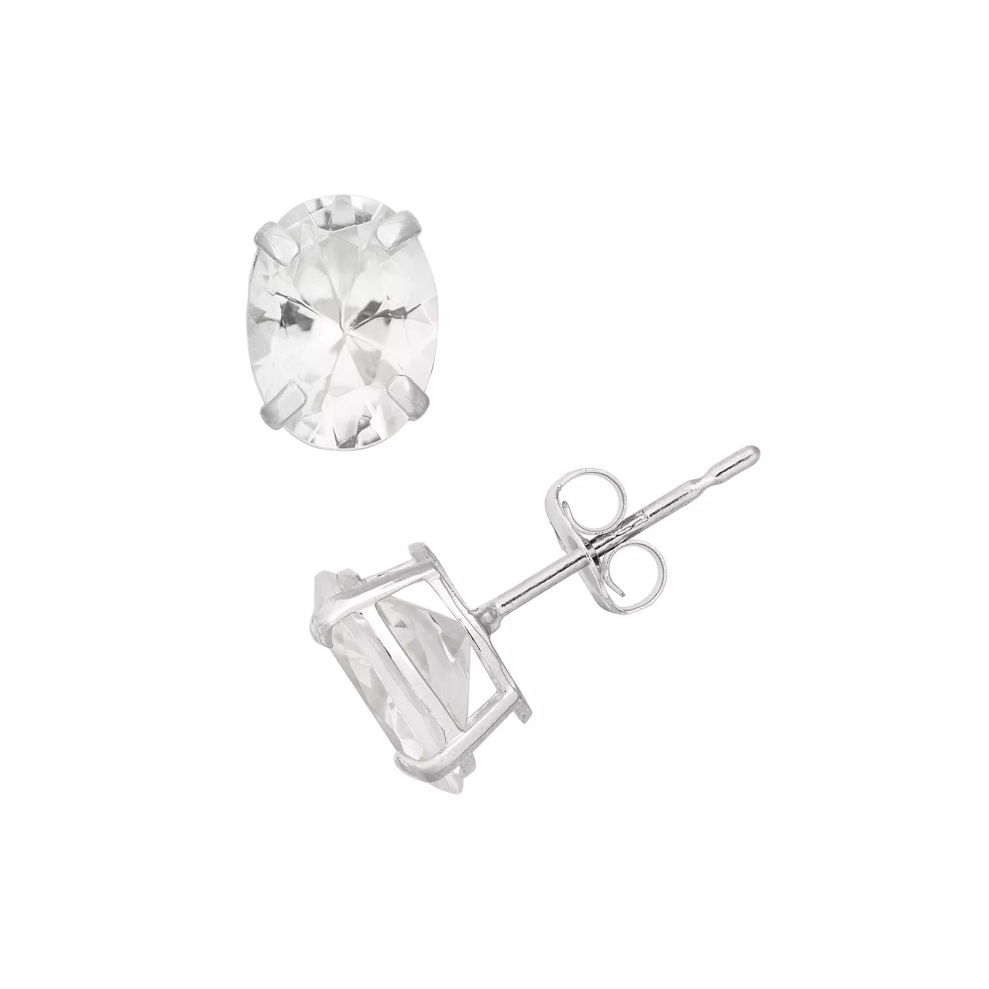 Designs by Gioelli Lab-Created White Sapphire 10k White Gold Oval Stud Earrings, Women's Product Image