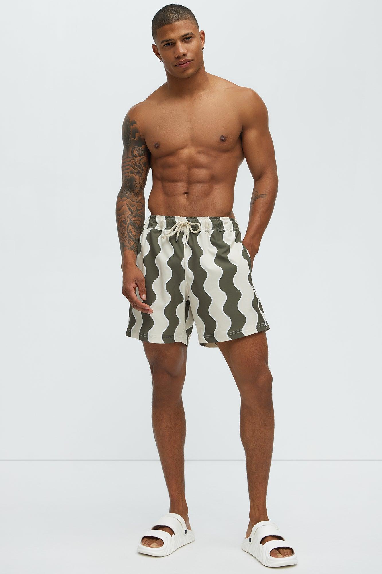 Retro Wavy Swim Mid Trunk - Olive/combo Male Product Image