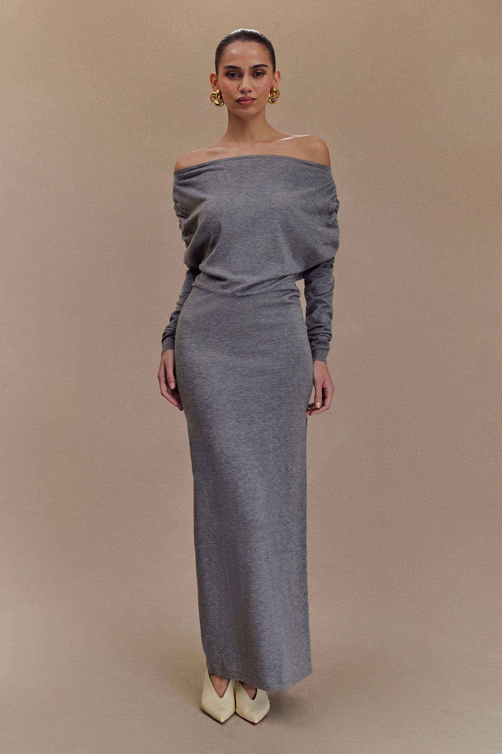 Jessie Cowl Neck Knit Midi Dress - Charcoal Marle Product Image