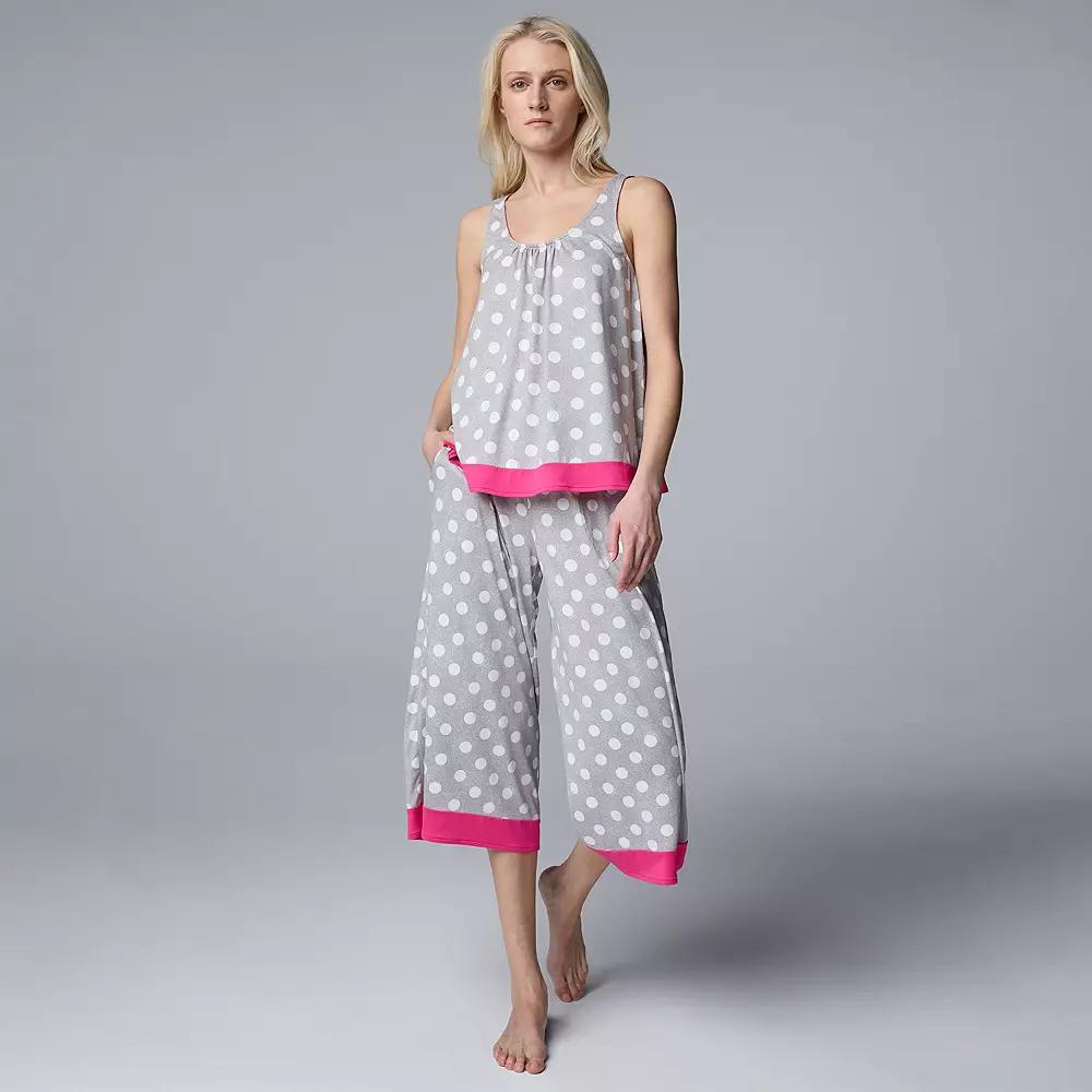 Womens Simply Vera Vera Wang 2-Piece Tank & Culotte Pants Sleep Set Grey Grey Dot Product Image