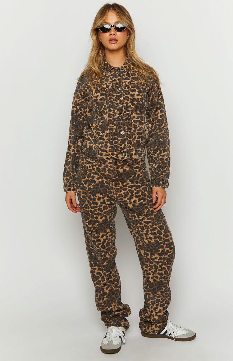 Lioness Carmela Leopard Print Denim Jacket Girls Product Image