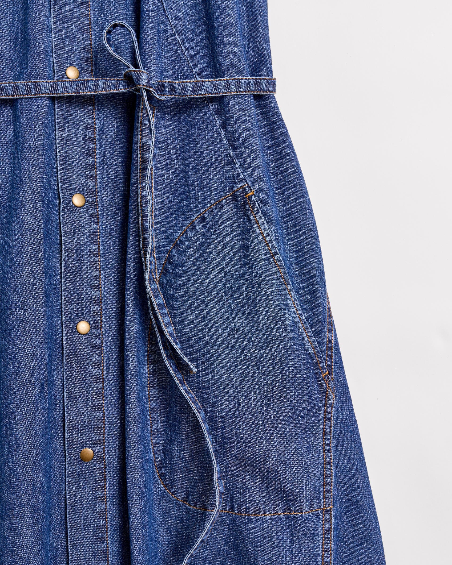Denim Halterneck Shirt Dress -  Product Image