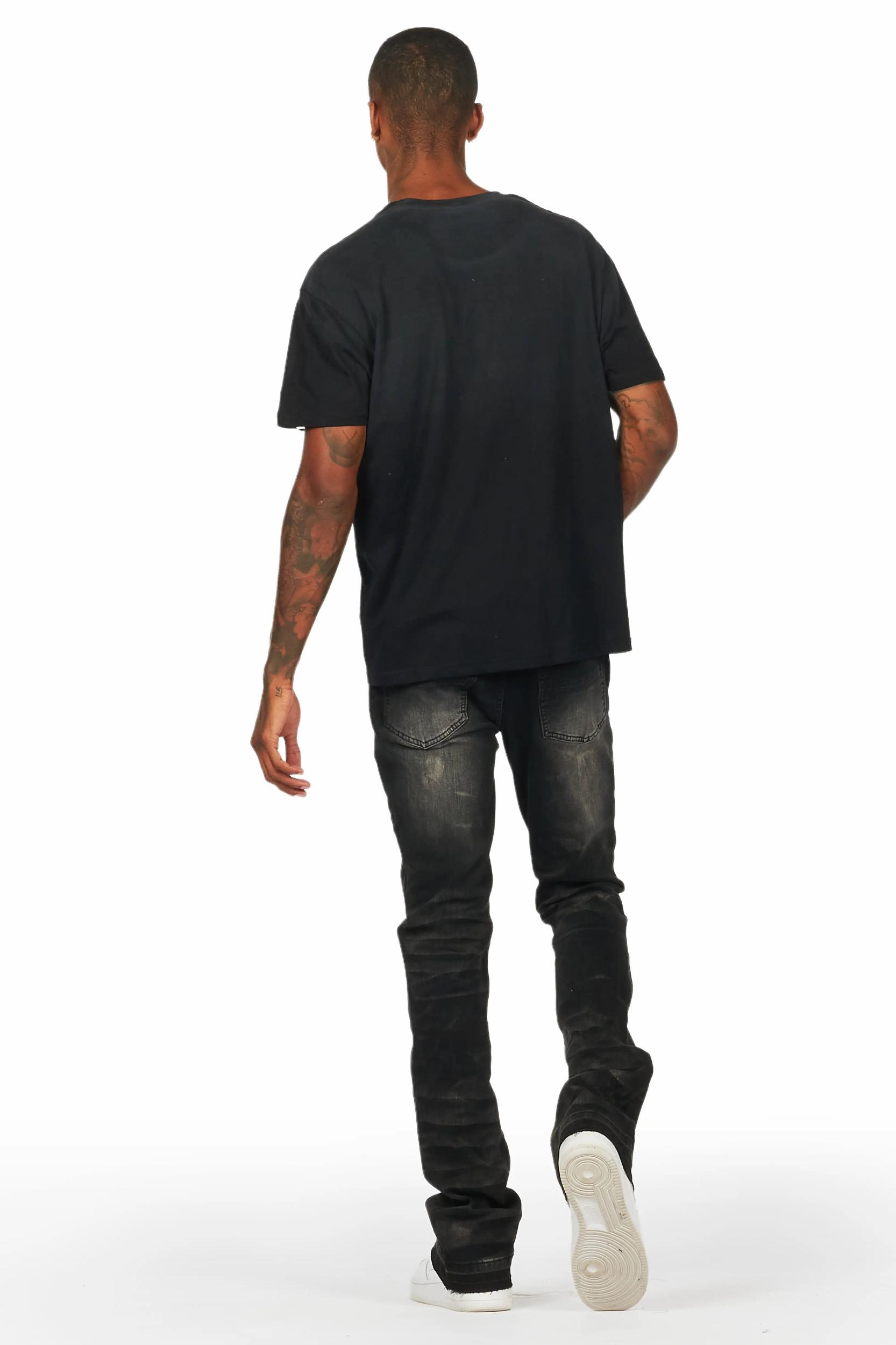Florence Black Stacked Flare Jean Male Product Image