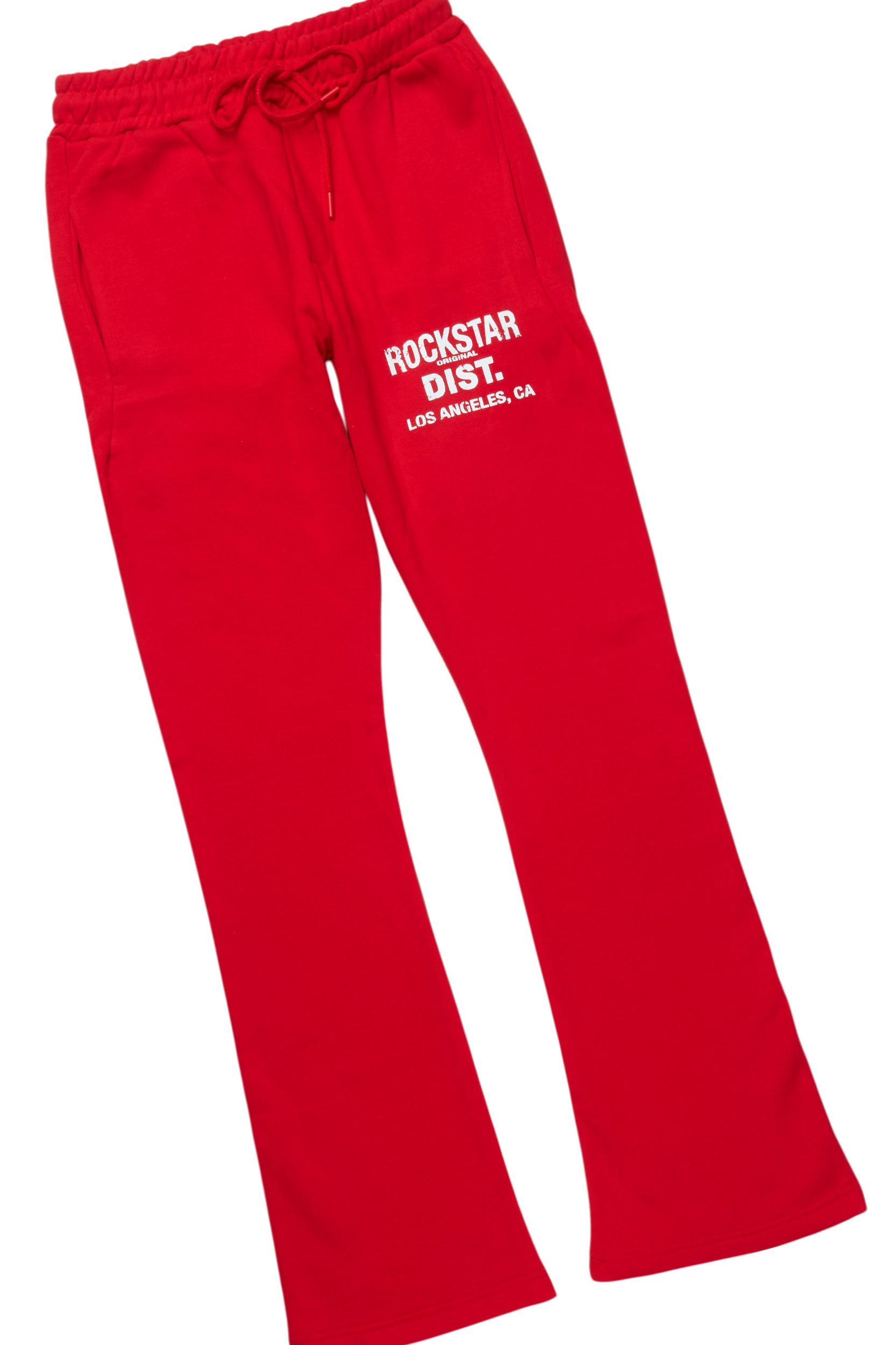 Lake White/Red Oversized T-Shirt/Stacked Track Pant Set Male Product Image
