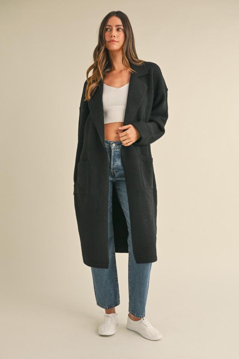 Collared Sweater Knit Long Jacket Product Image