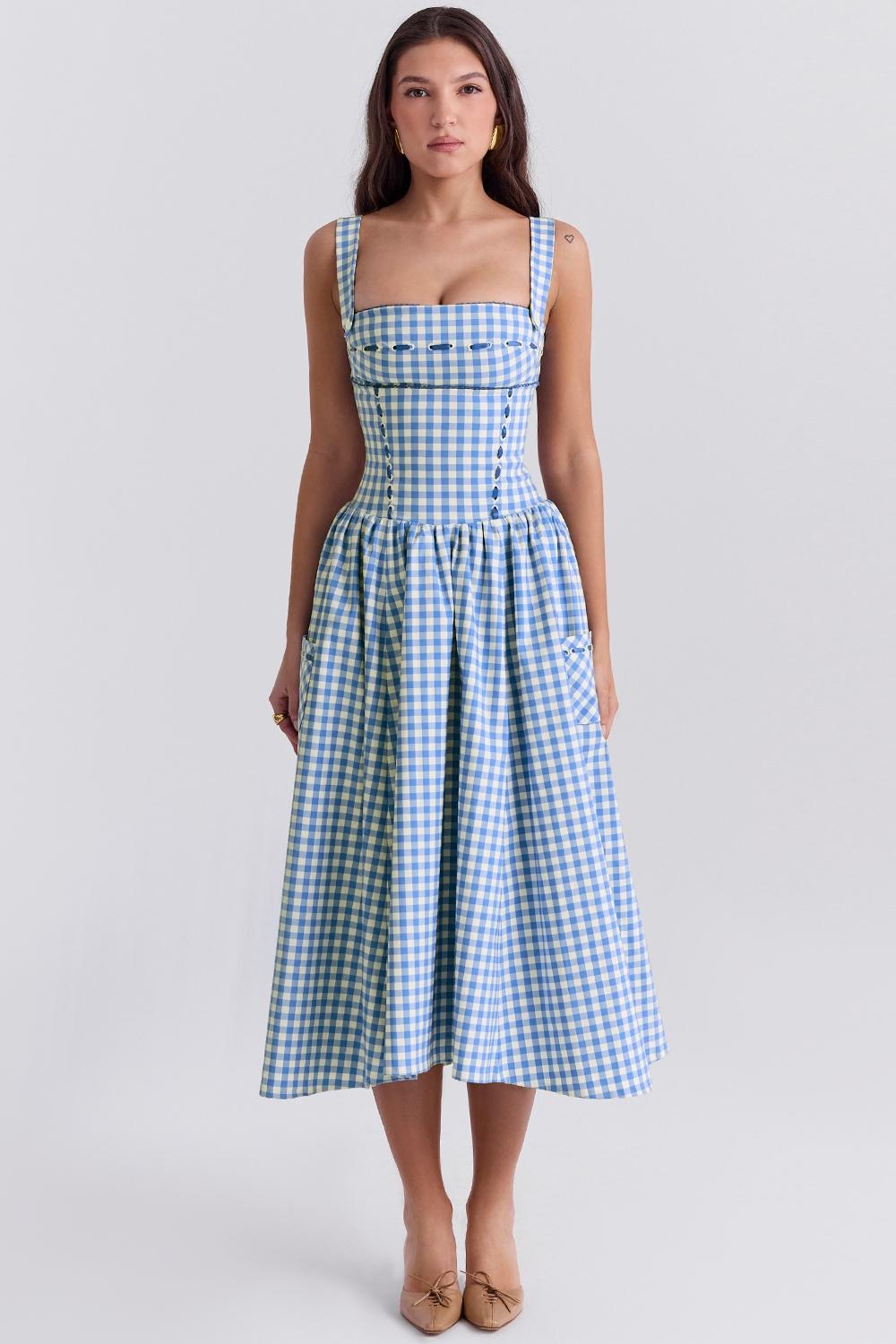 Vivien  regatta blue gingham midi sundress Product Image