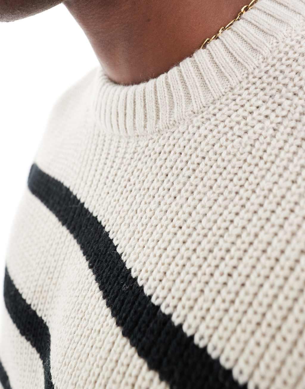 Bershka striped knit sweater in ecru Product Image