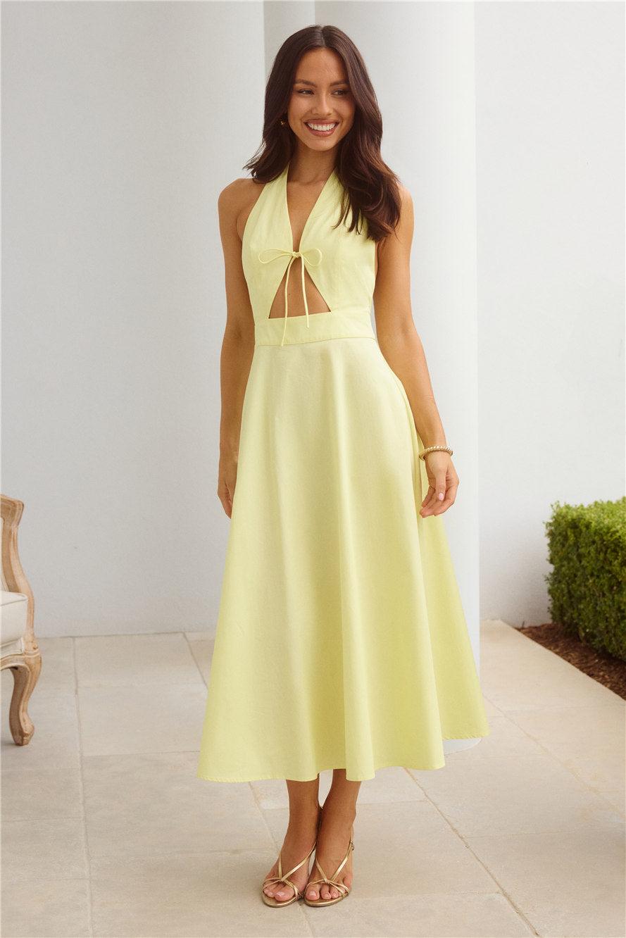 Sands Of Splendor Halter Maxi Dress Lemon Product Image