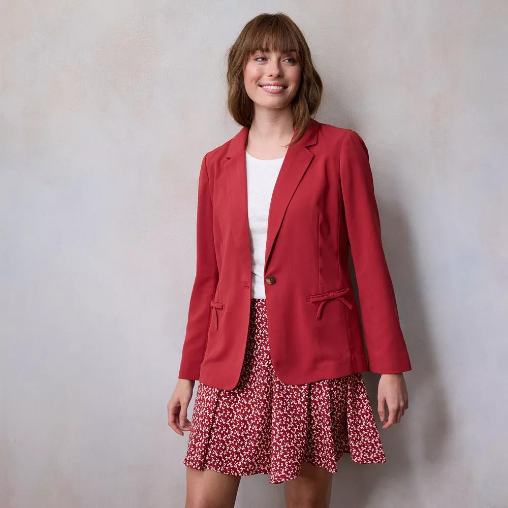 Petite LC Lauren Conrad Notch Collar Bow Blazer, Women's, Size: Large Petite, Fabulous Red Product Image