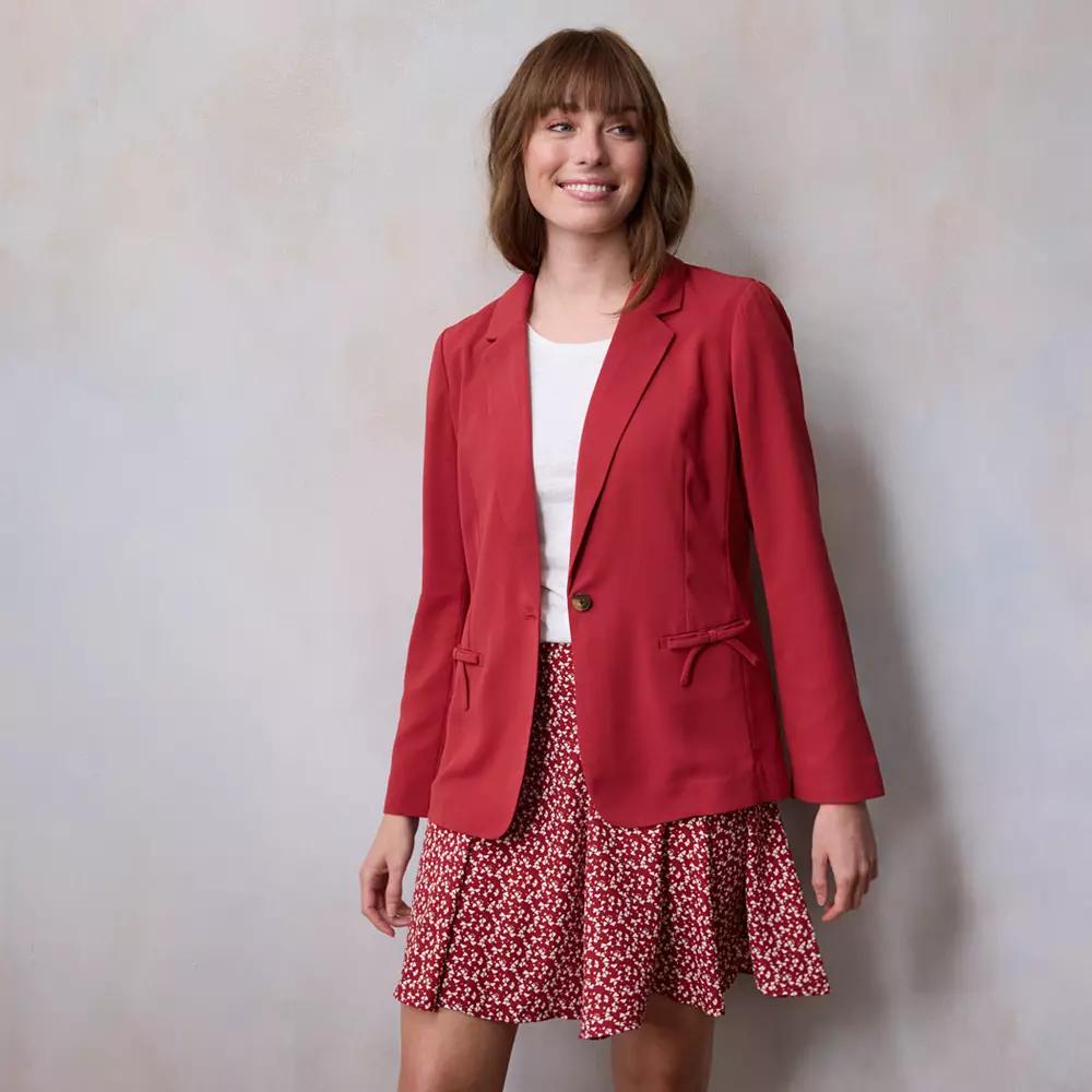 Petite LC Lauren Conrad Notch Collar Bow Blazer, Women's, Size: Large Petite, Fabulous Red Product Image