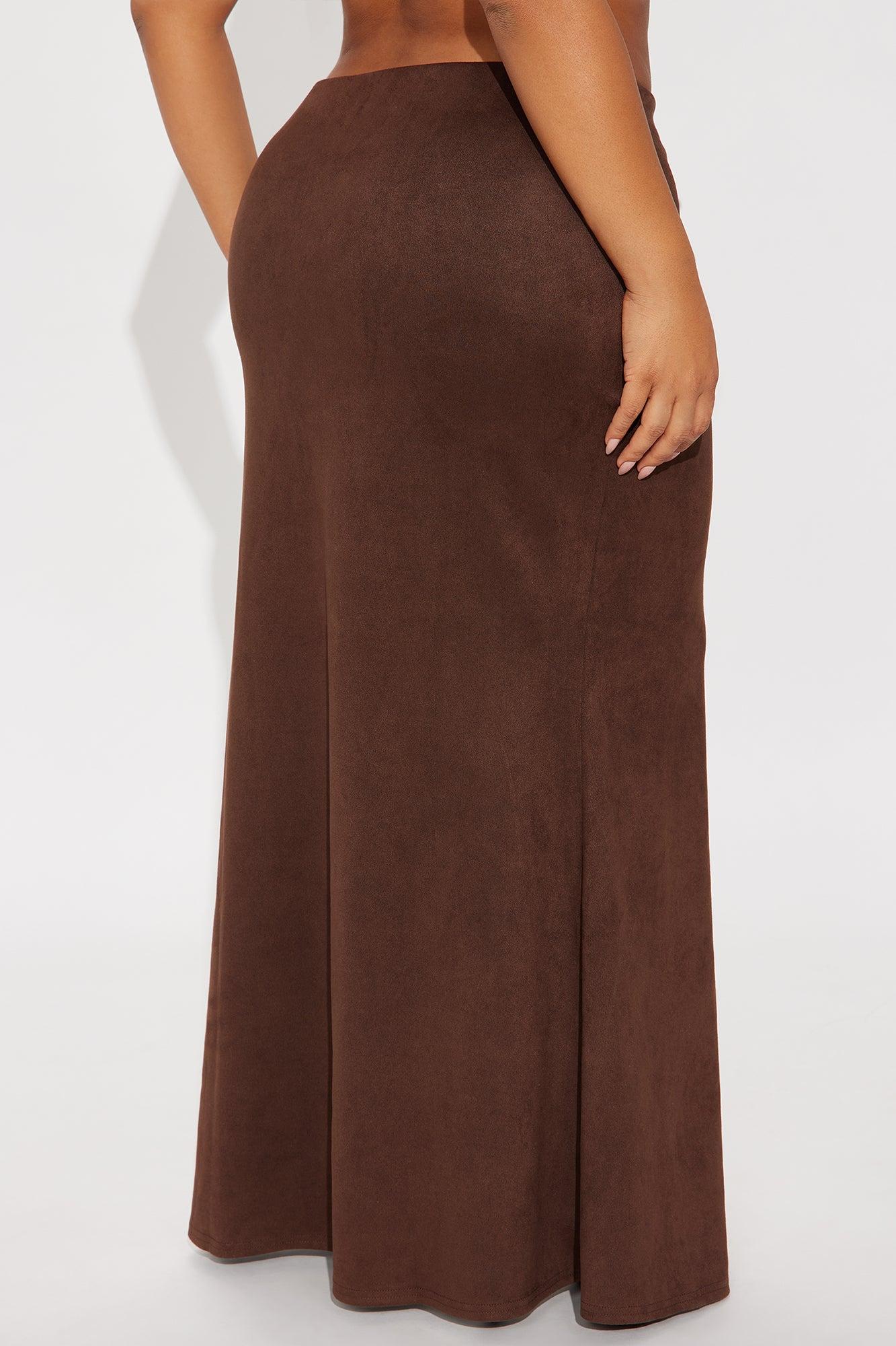 Out West Faux Suede Maxi Skirt - Chocolate Female Product Image