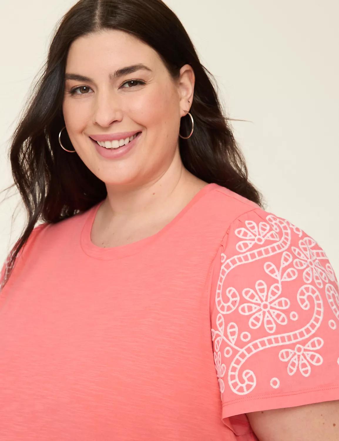 Eyelet-Sleeve Crew-Neck Top Product Image