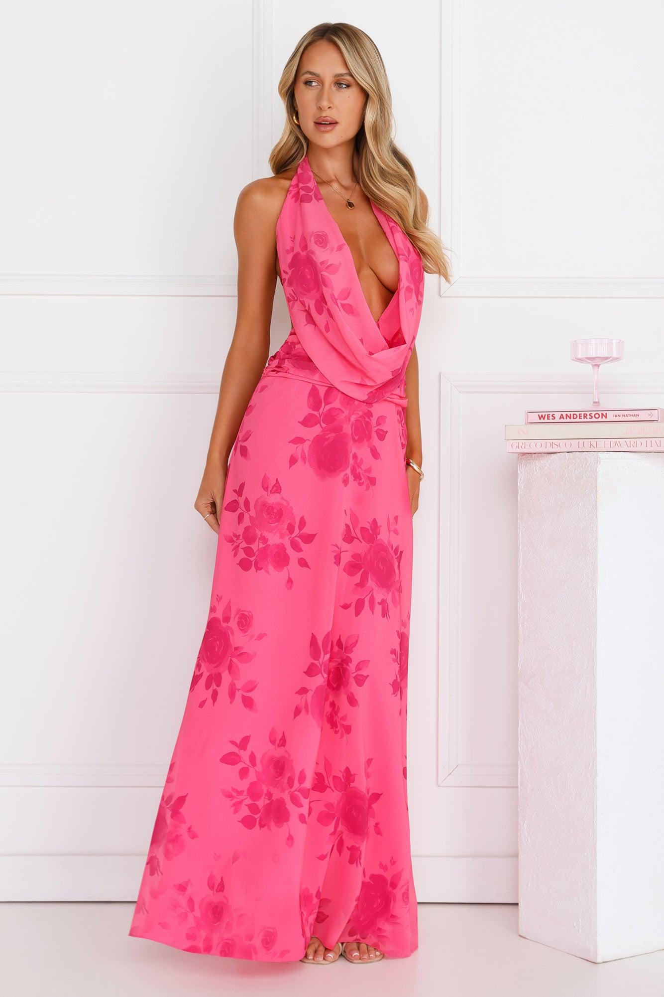 Summer Edition Halter Maxi Dress Pink Product Image