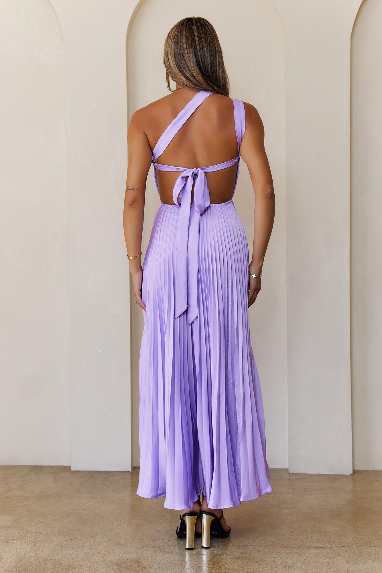 Rosé Reverie One Shoulder Satin Maxi Dress Lilac Product Image