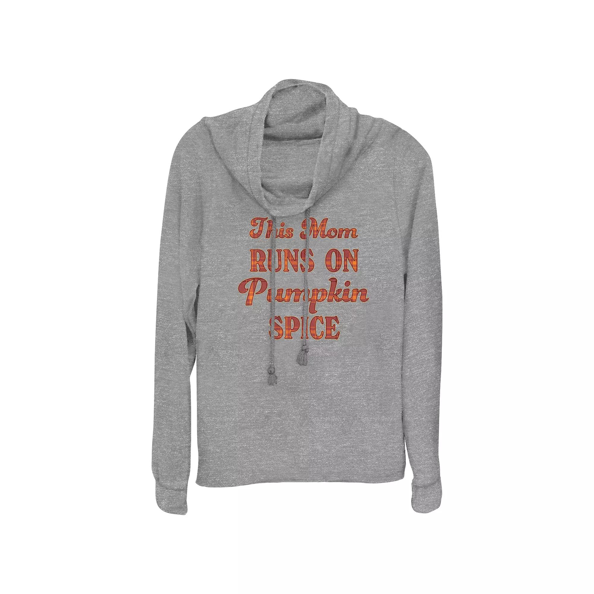 Plus Size This Mom Runs On Pumpkin Spice Cowlneck Graphic Lightweight Long Sleeve, Women's, Size: 1XL, Gray Grey Product Image