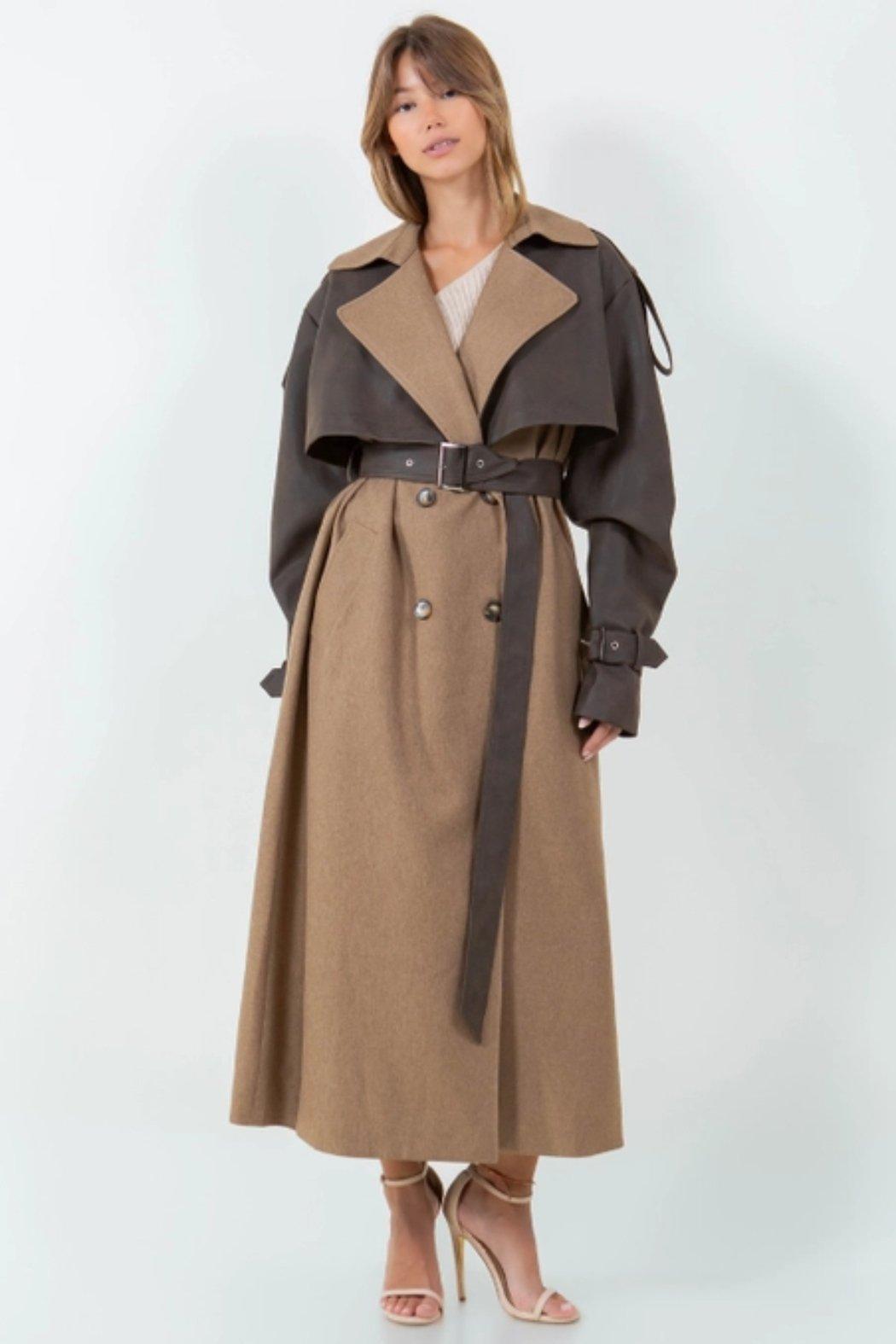 Leather Contrast Trench Coat Product Image