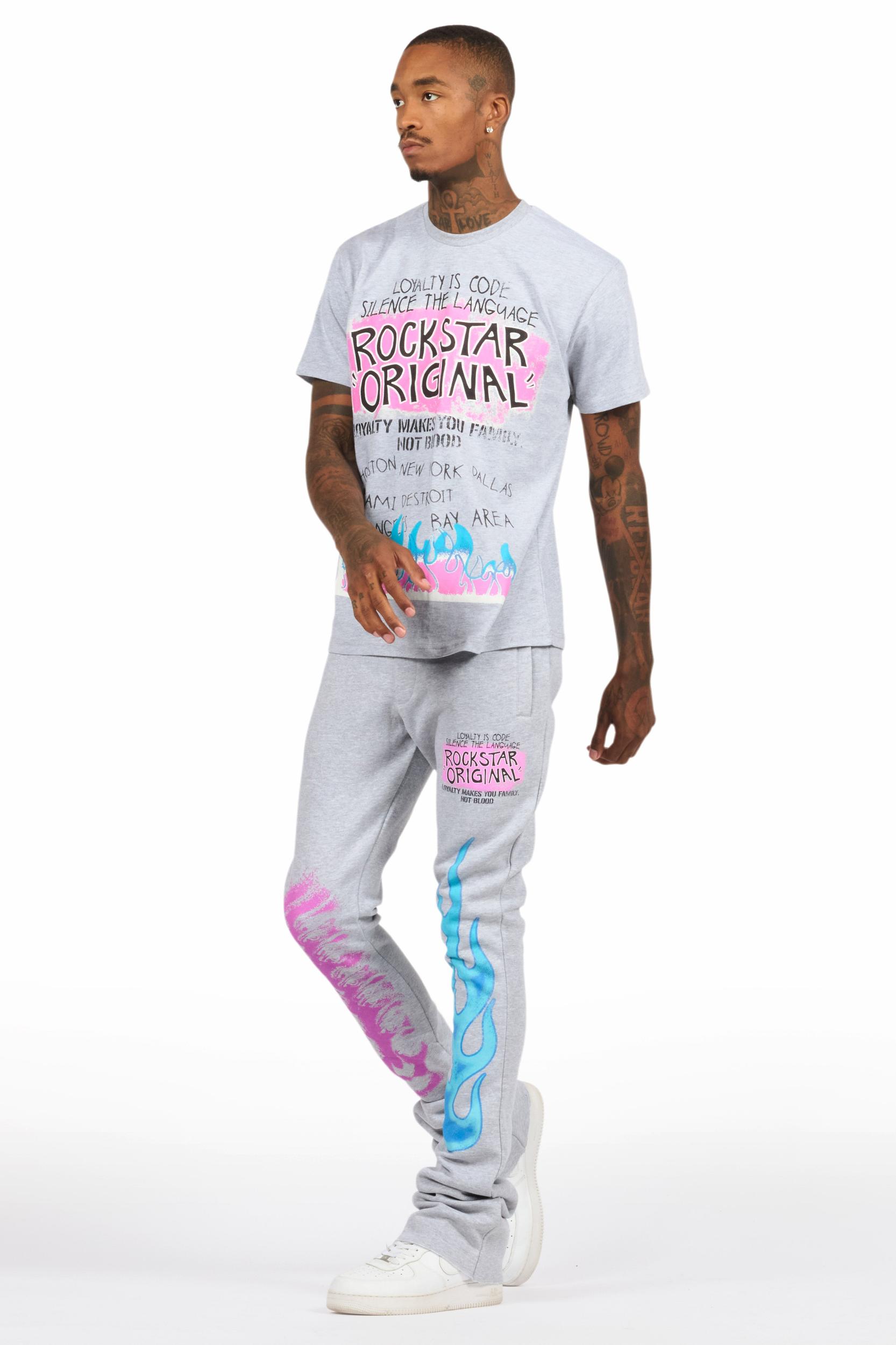 Beno Heather Grey T-Shirt/Stacked Flare Track Set Male Product Image