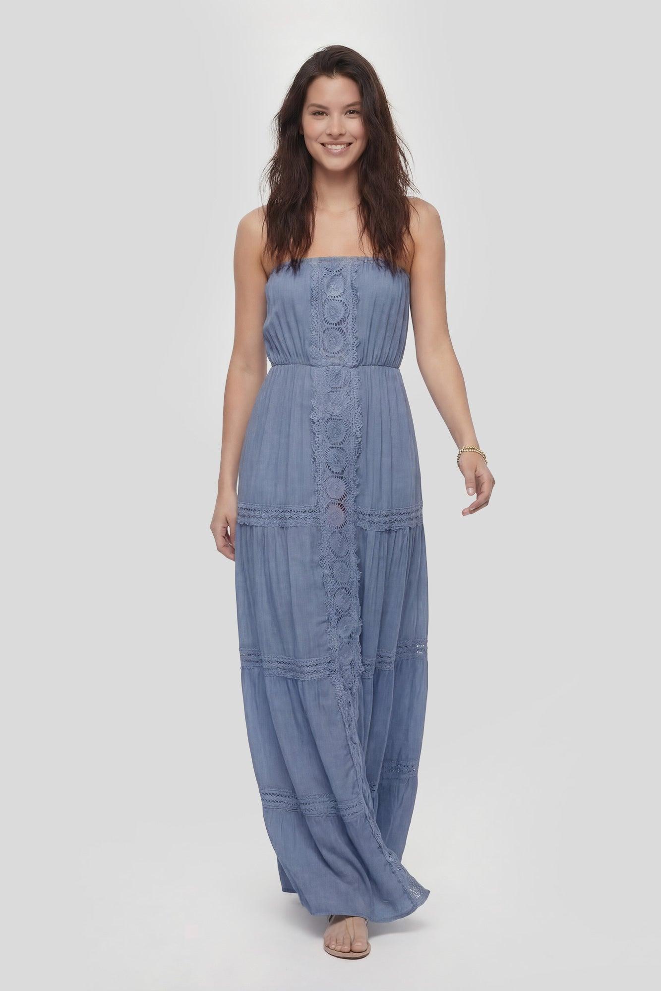 Lace Trim Strapless Maxi Dress Female Product Image