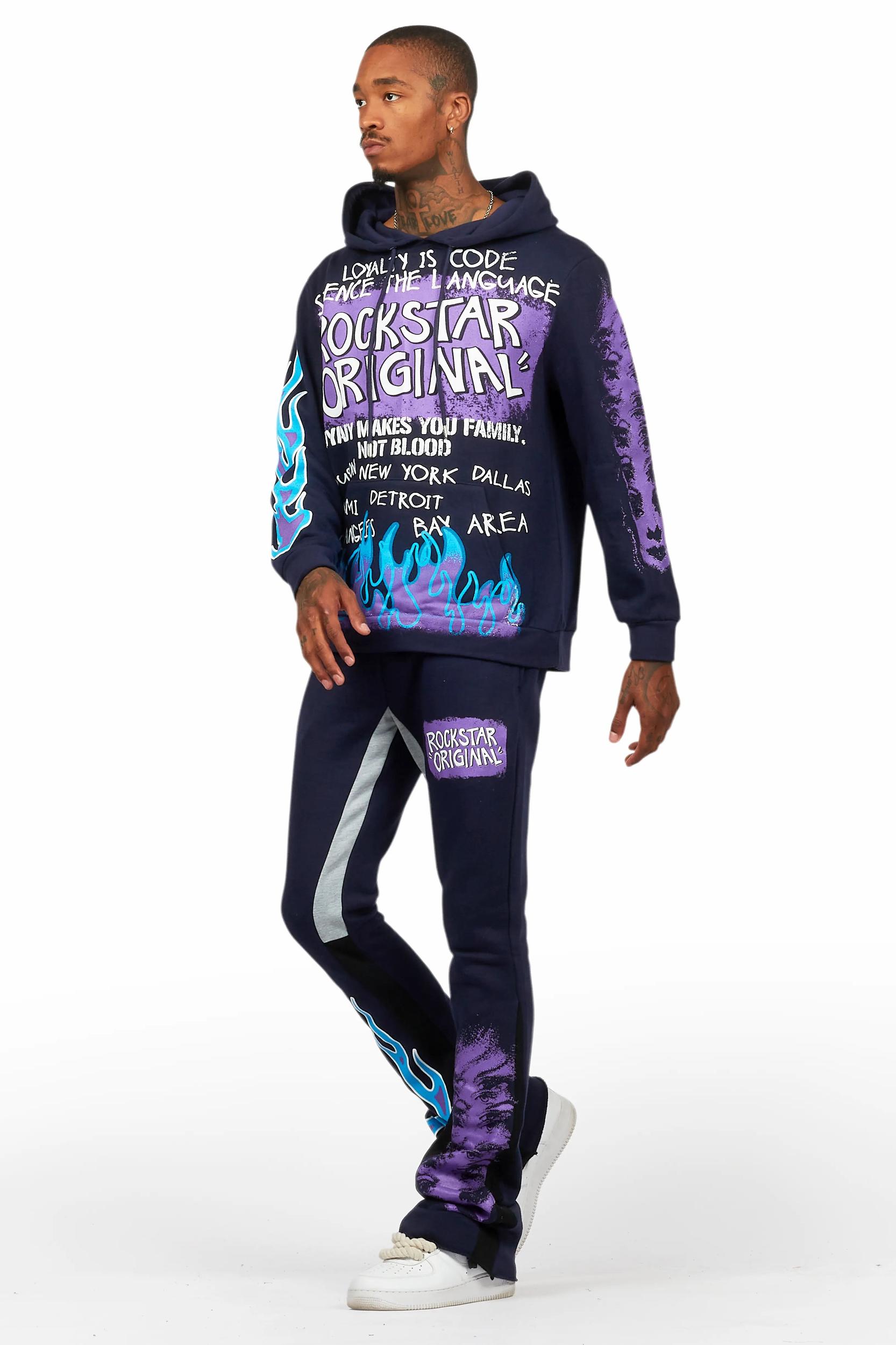 Beno Navy Stacked Flare Hoodie Track Set Male Product Image