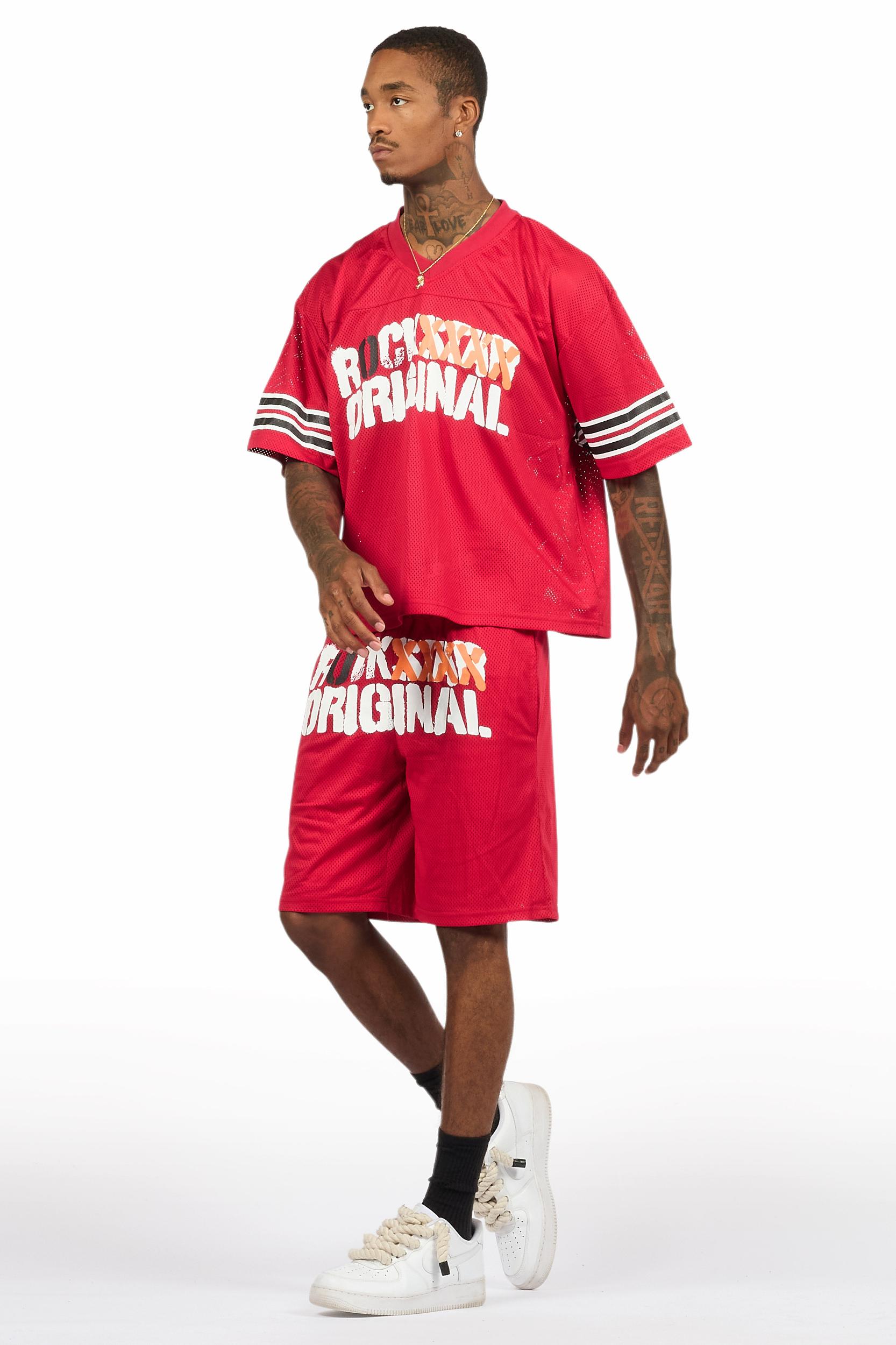 Crown Red Mesh Jersey Short Set Male Product Image