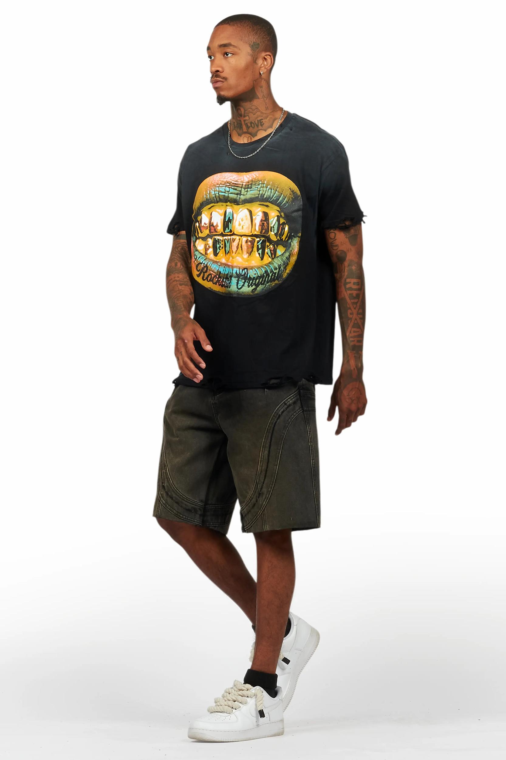 Gonen Black T-Shirt/Denim Short Set Male Product Image